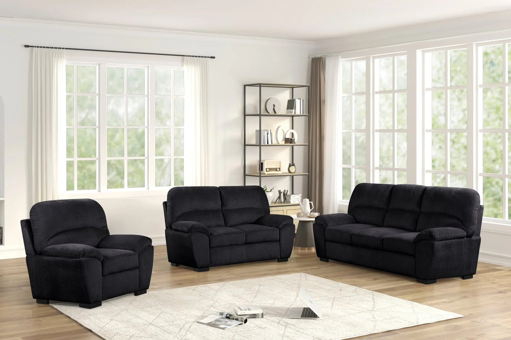 Tiffany Black Fabric 3-Piece Living Room Set - Image 1