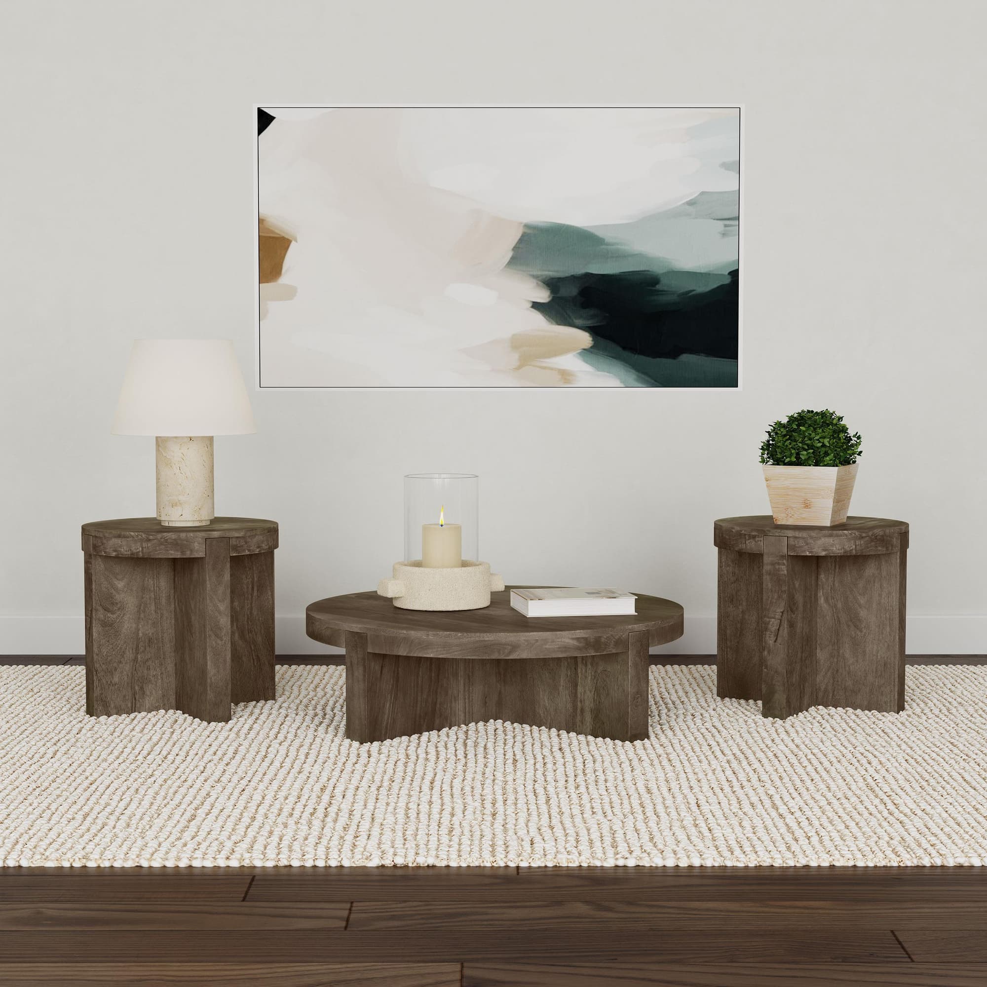 Kinkaid 3-piece Solid Wood Coffee and End Table Set Brown - Image 1