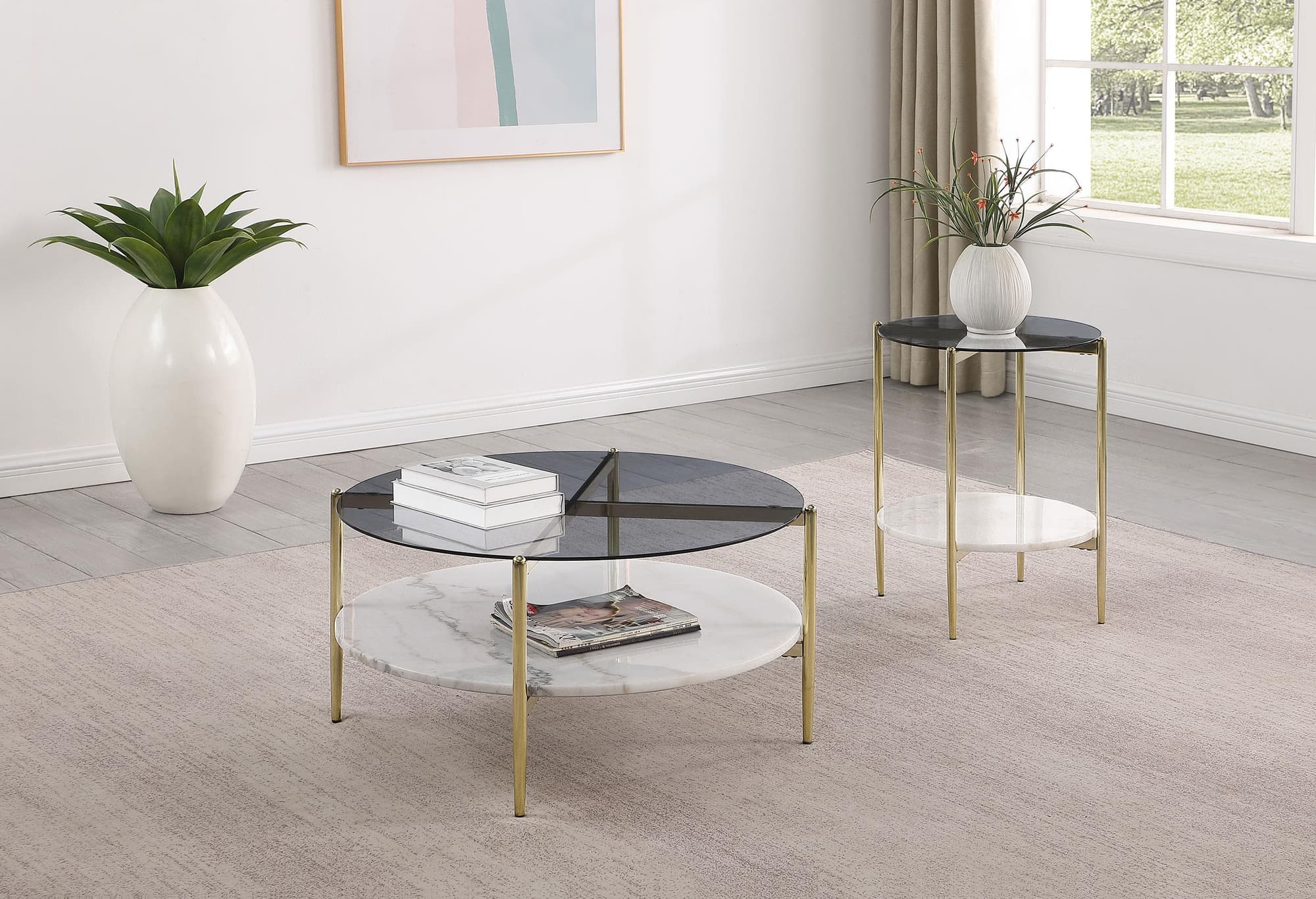Jonelle 2-piece Round Coffee and End Table Set Gold - Image 1