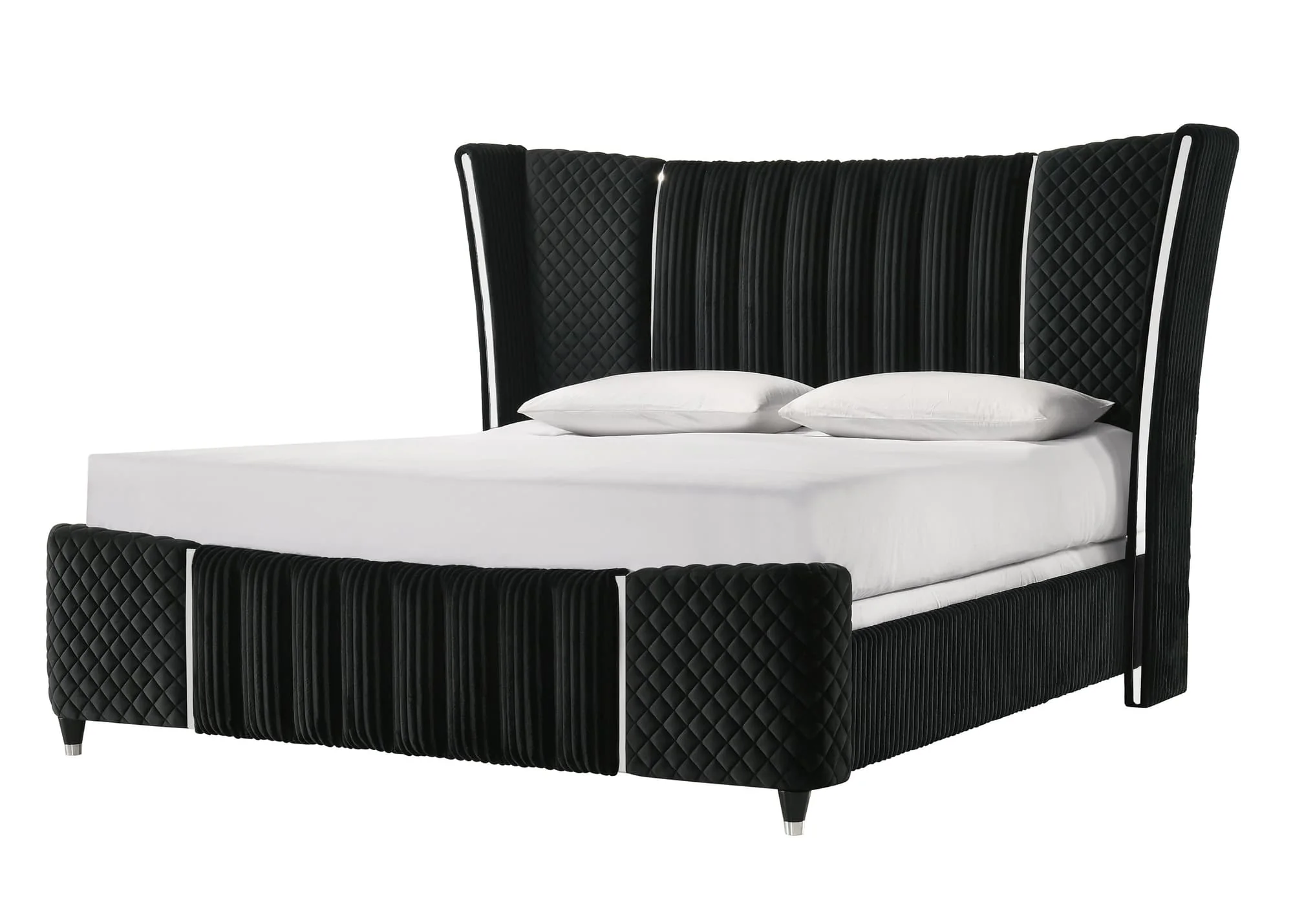 Armany Black Upholstered Wingback Panel Queen Bed - Image 1