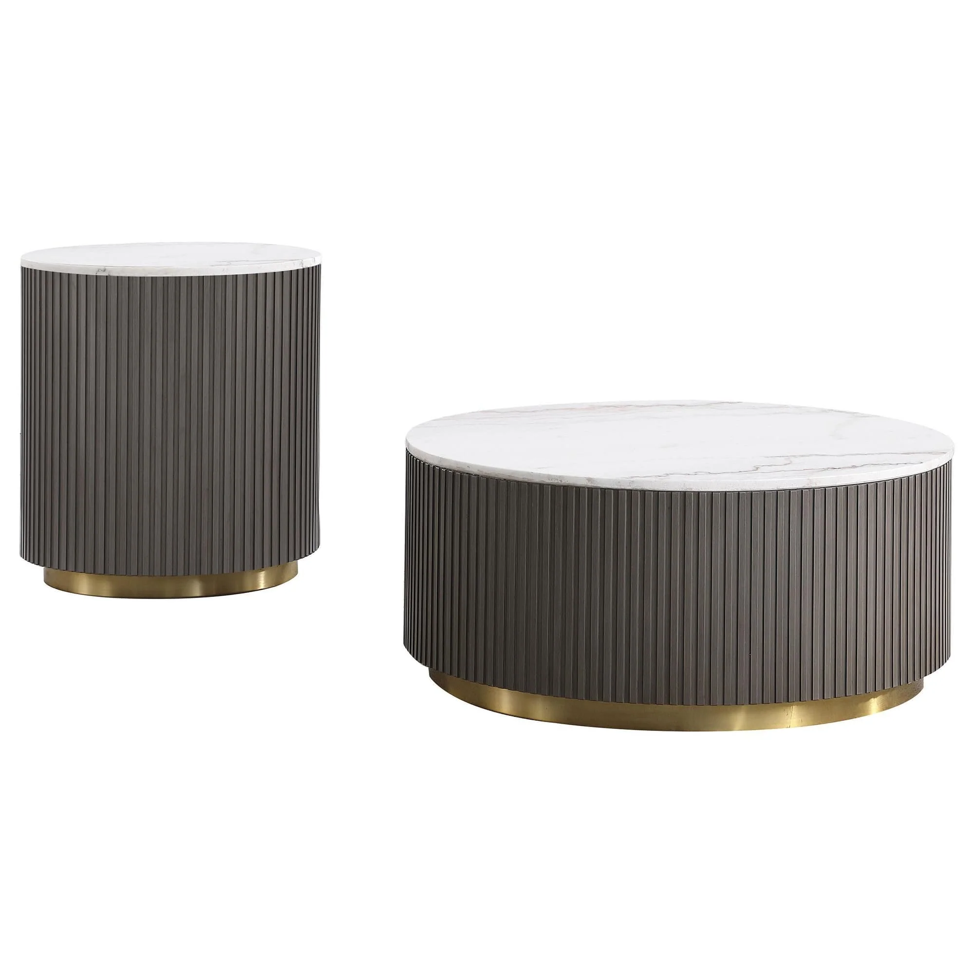 Jason 2-piece Round Marble Coffee and End Table Set White - Image 1