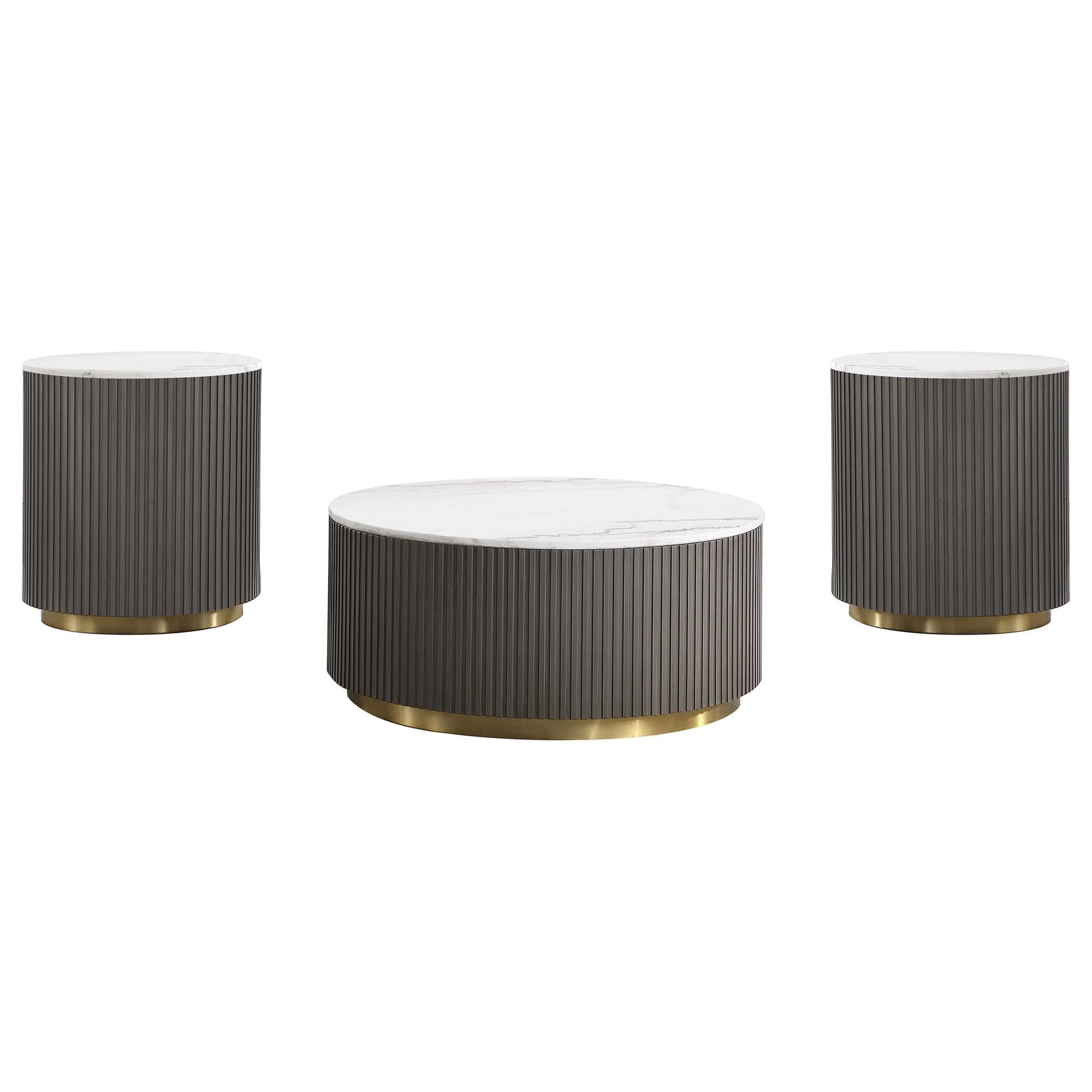 Jason 3-piece Round Marble Coffee and End Table Set White - Image 1
