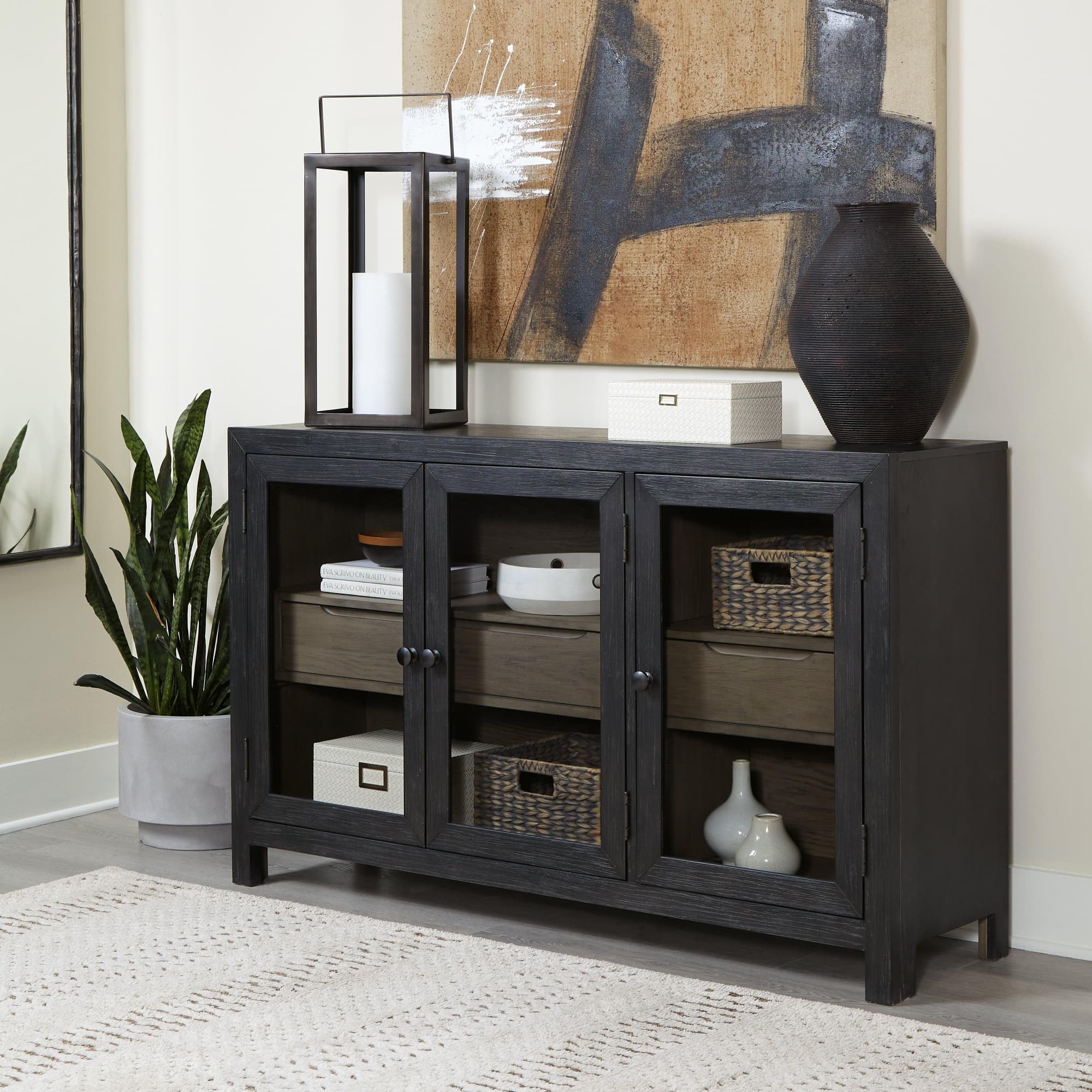 Lenston Black Gray Accent Cabinet