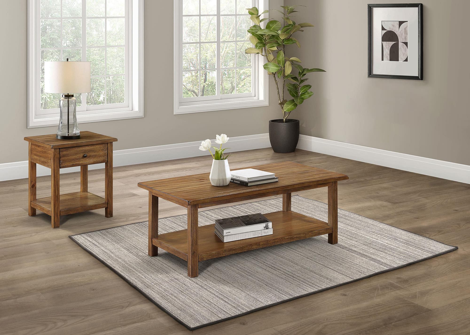 Payne 2-piece Coffee and 1-drawer End Table Set Brown - Image 1