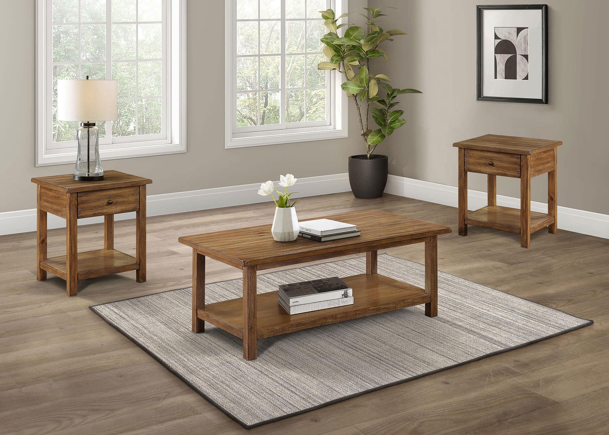 Payne 3-piece Coffee and 1-drawer End Table Set Brown - Image 1