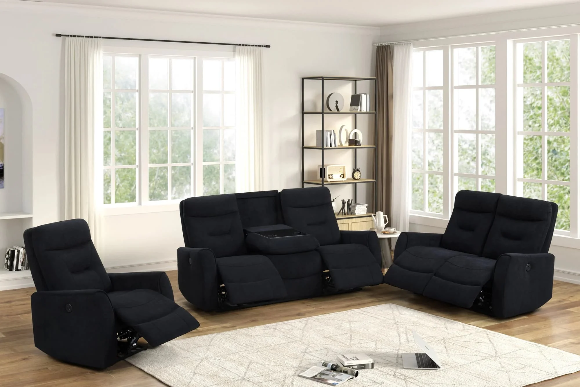 Nina Black Fabric 3-Piece Power Reclining Set - Image 1
