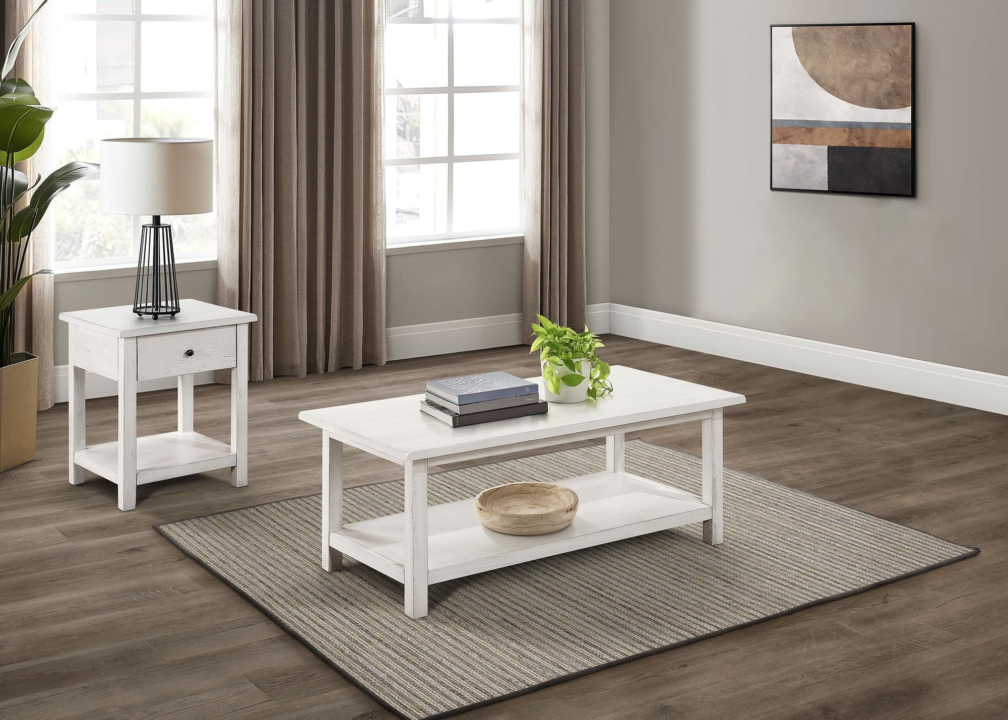 Payne 2-piece Coffee and 1-drawer End Table Set White - Image 1