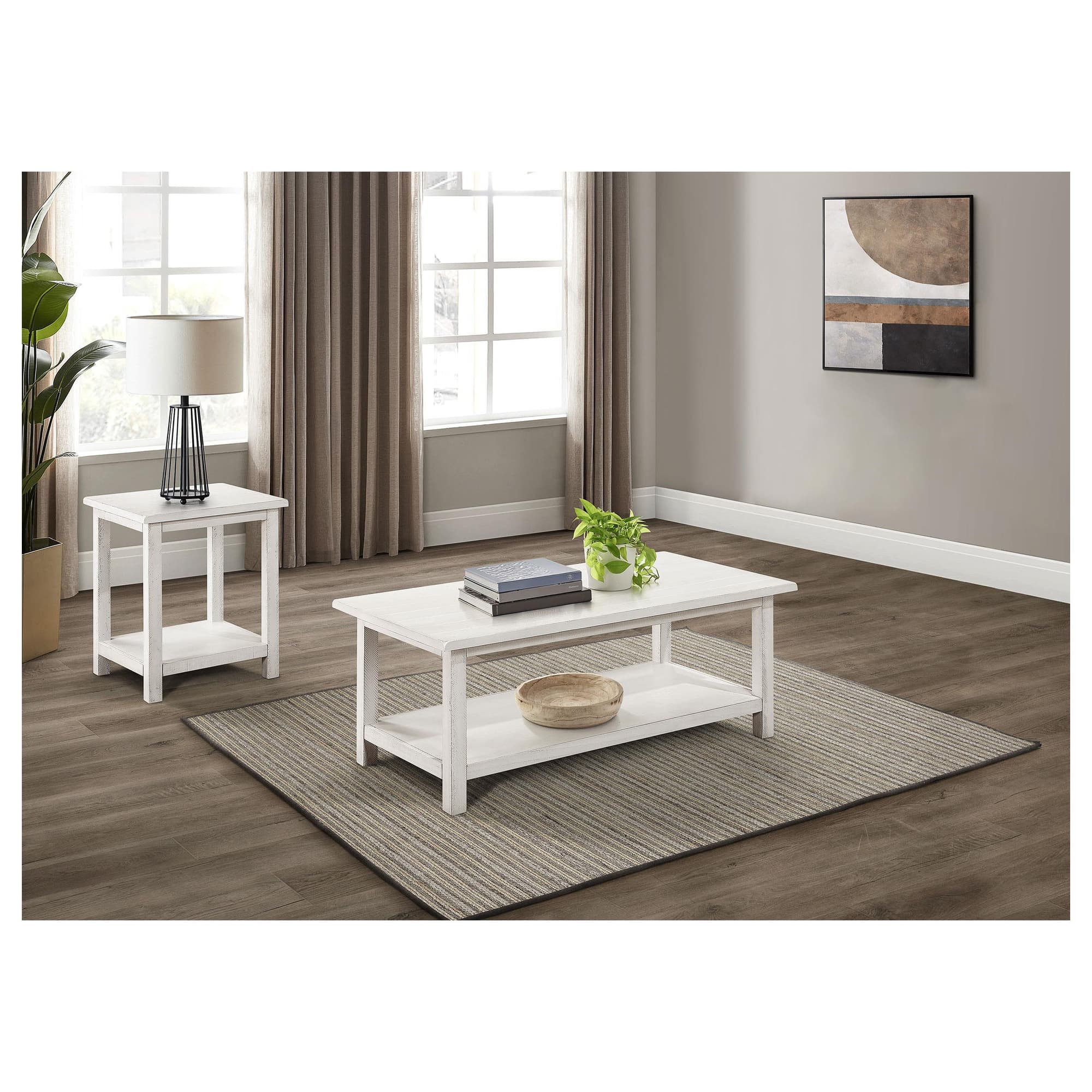Payne 2-piece Coffee and End Table Set Distressed White - Image 1