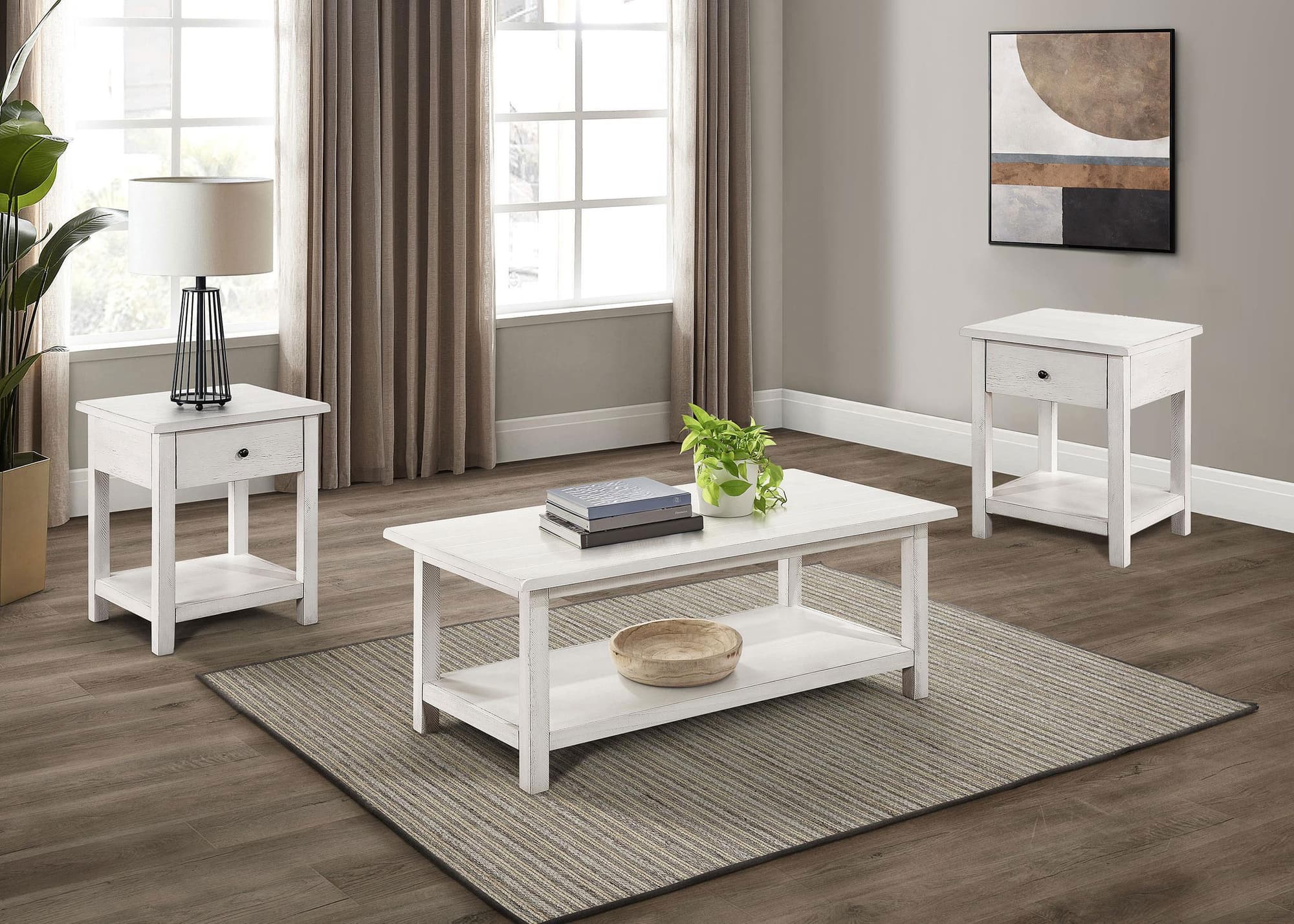 Payne 3-piece Coffee and 1-drawer End Table Set White - Image 1
