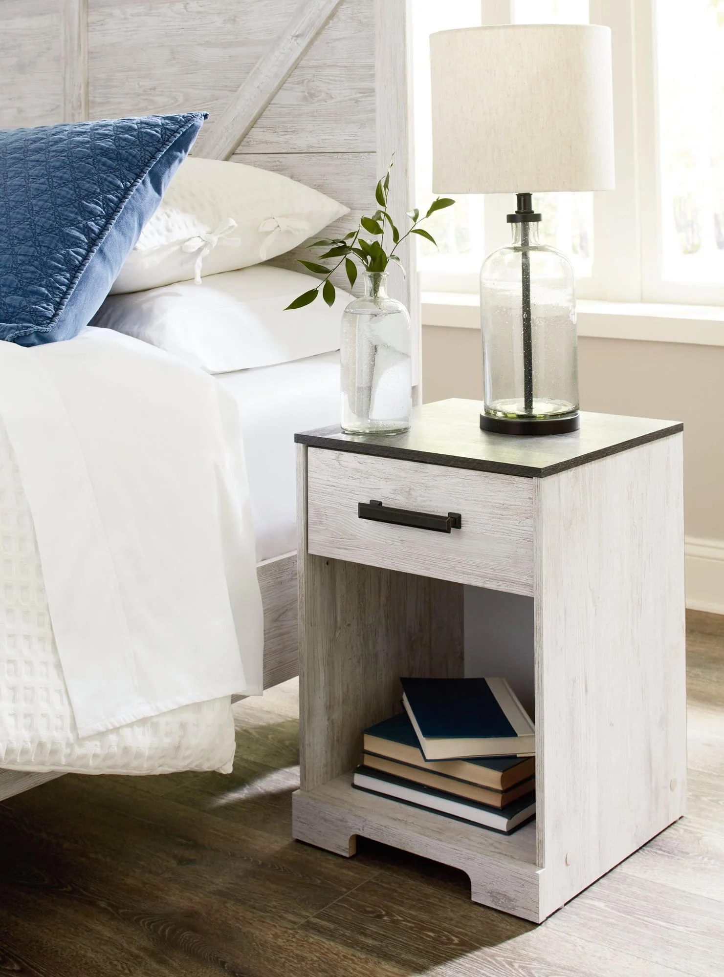 Shawburn Whitewash Charcoal Gray Nightstand - Image 1