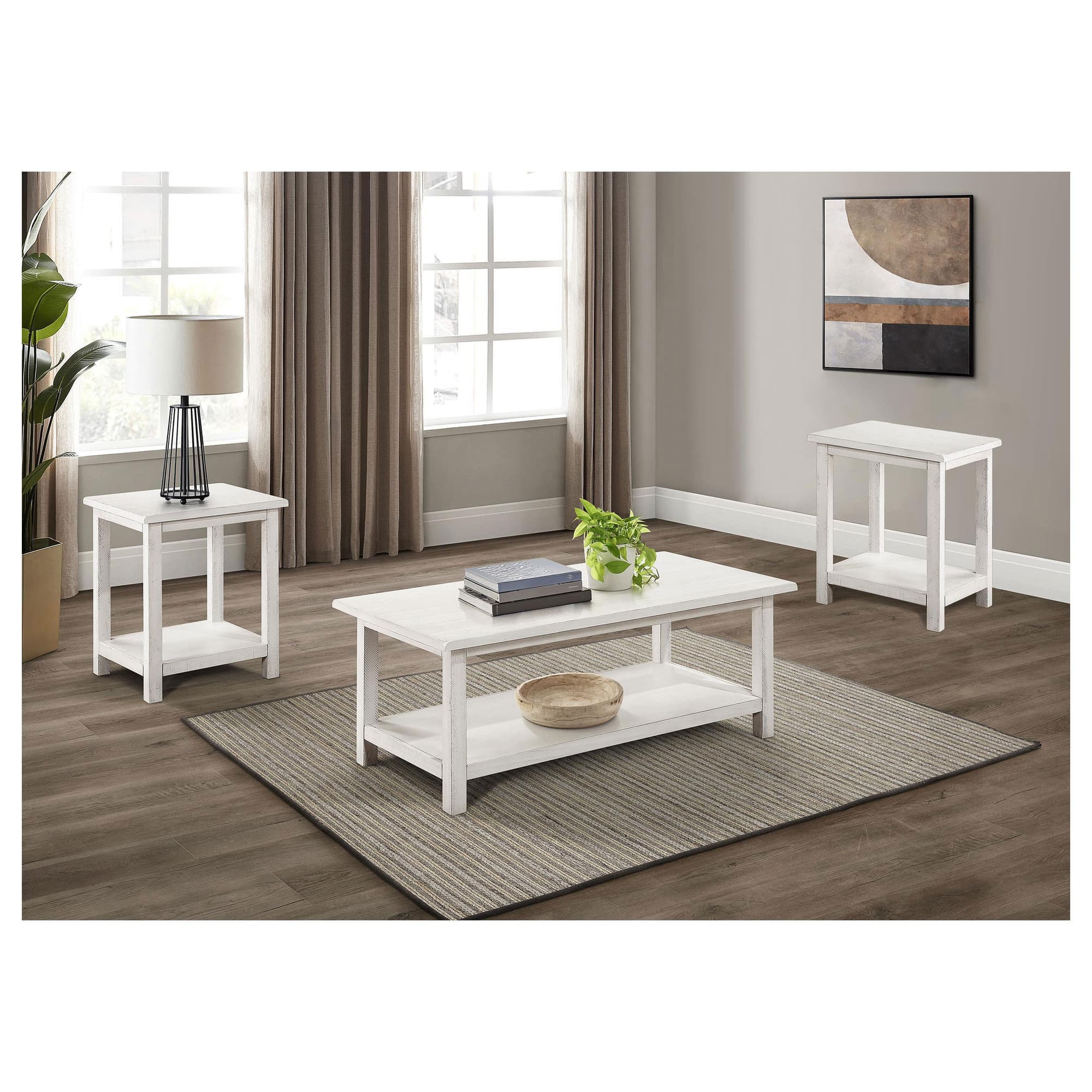 Payne 3-piece Coffee and End Table Set Distressed White - Image 1