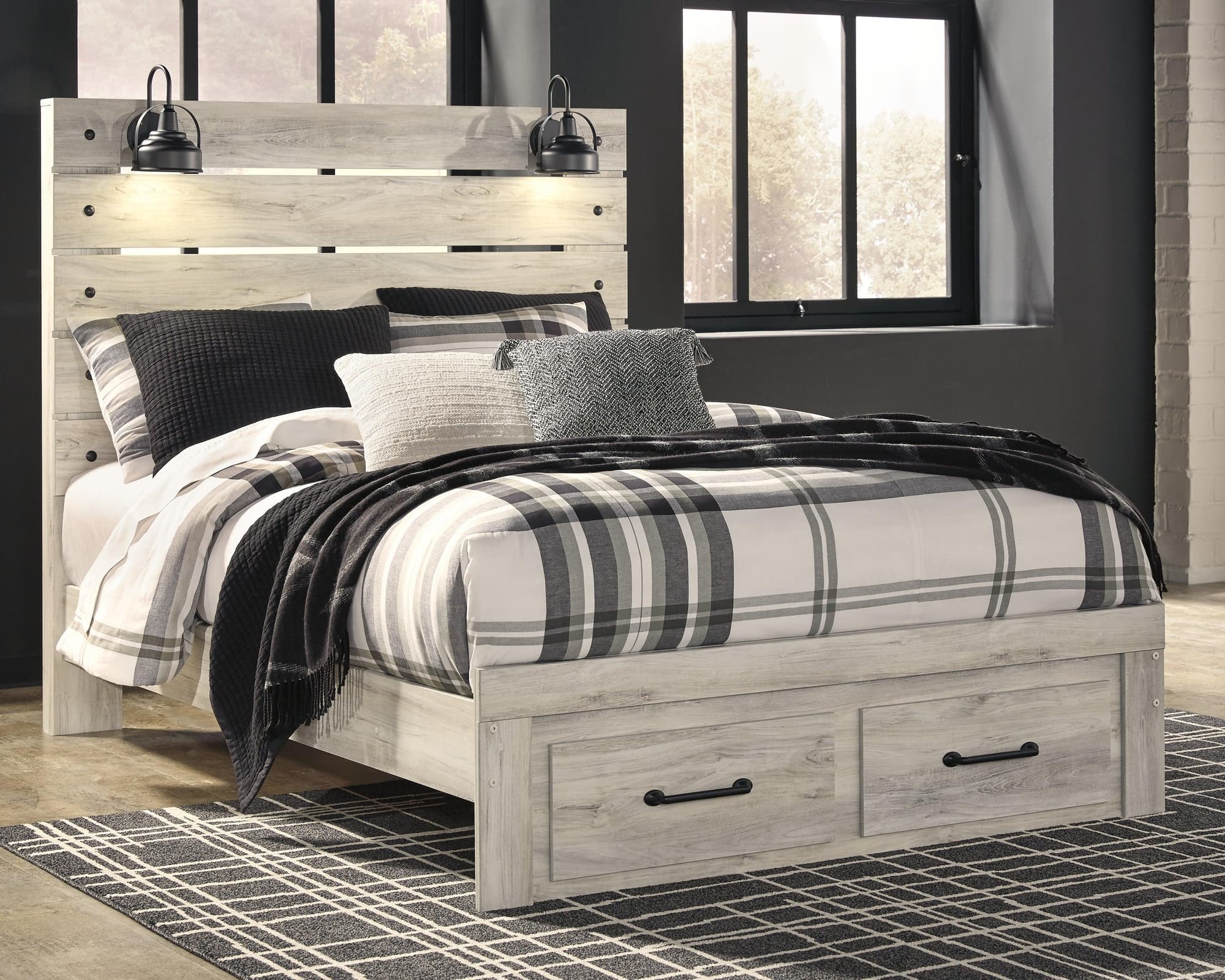 Cambeck Whitewash Queen Panel Bed With 2 Storage Drawers - Image 1