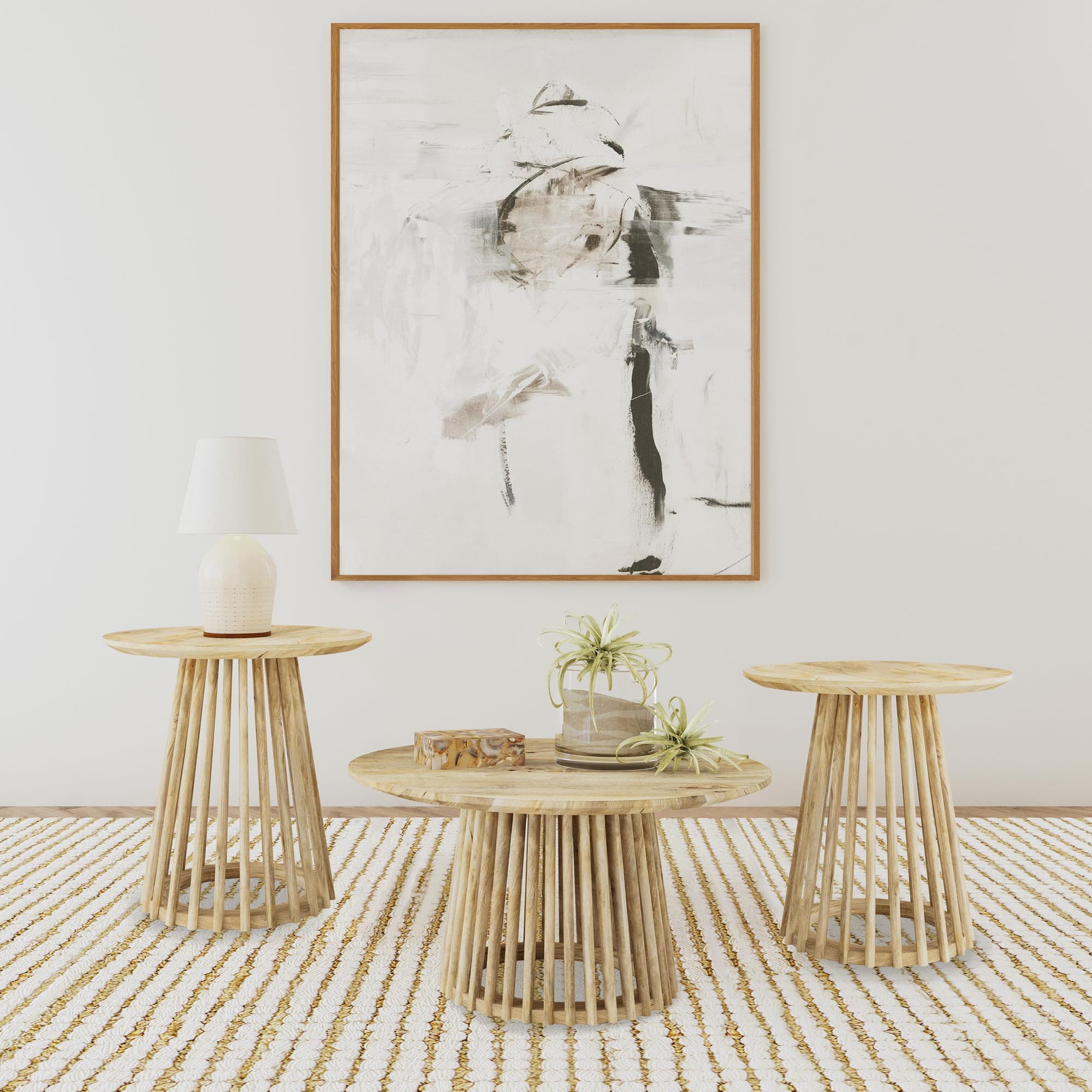 Touhy 3-piece Round Coffee and End Table Set Natural Mango - Image 1