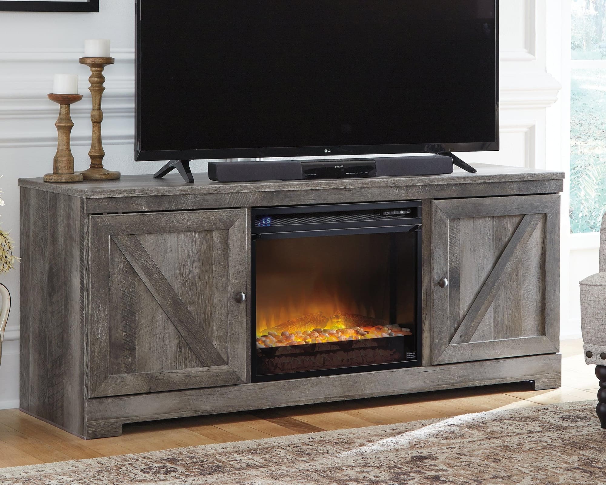 Wynnlow Gray 63″ Tv Stand With Electric Fireplace