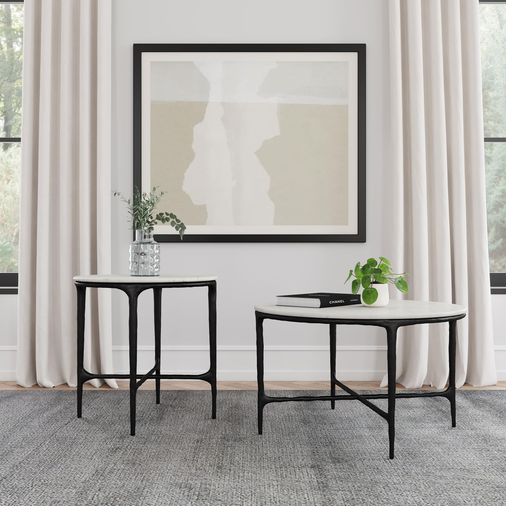 Hermas 2-piece Round Marble Coffee and End Table Set White - Image 1