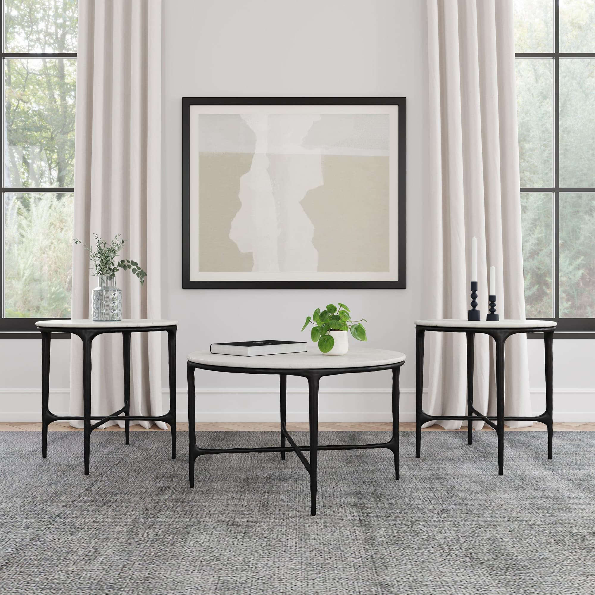 Hermas 3-piece Round Marble Coffee and End Table Set White - Image 1