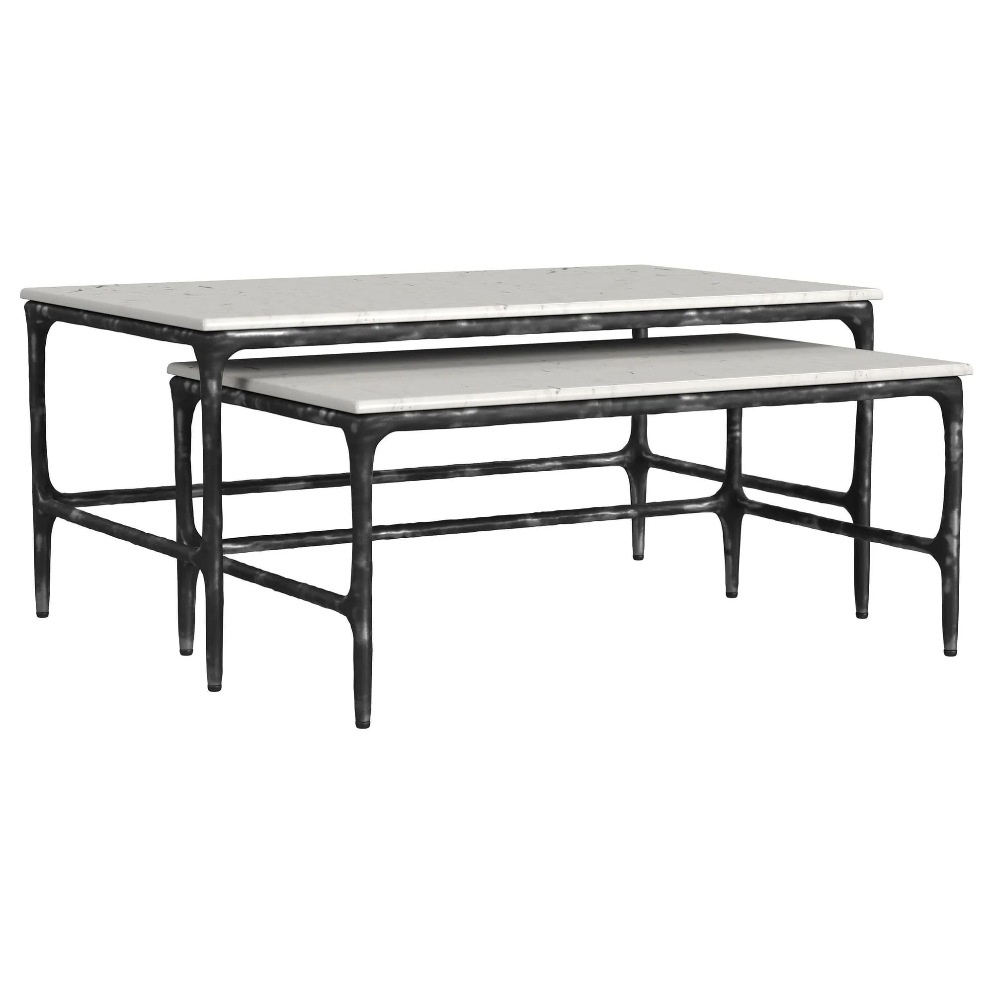 Ebby 2-piece Genuine Marble Top Nesting Coffee Tables White - Image 1