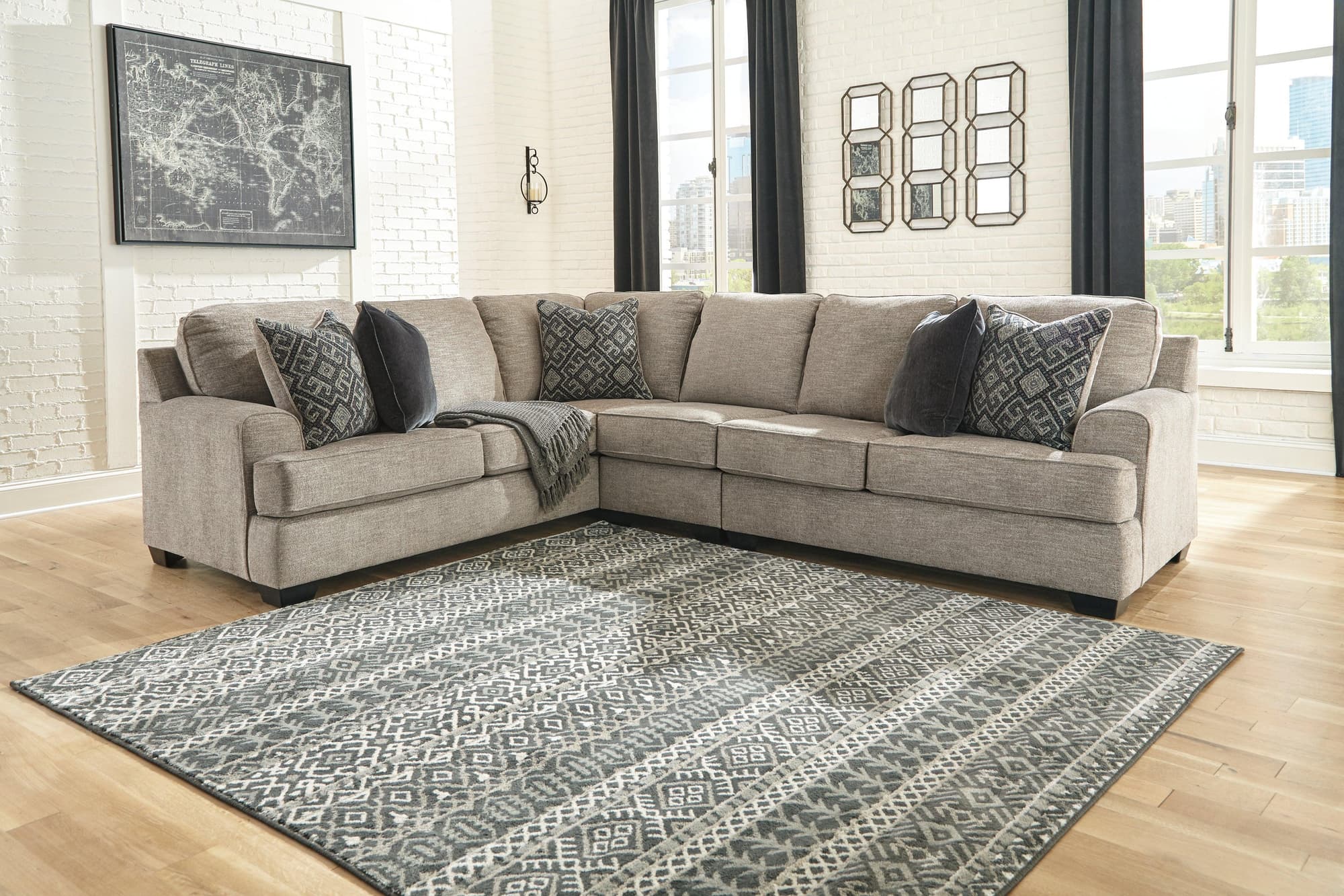Bovarian Stone Chenille 3-Piece Sectional - Image 1
