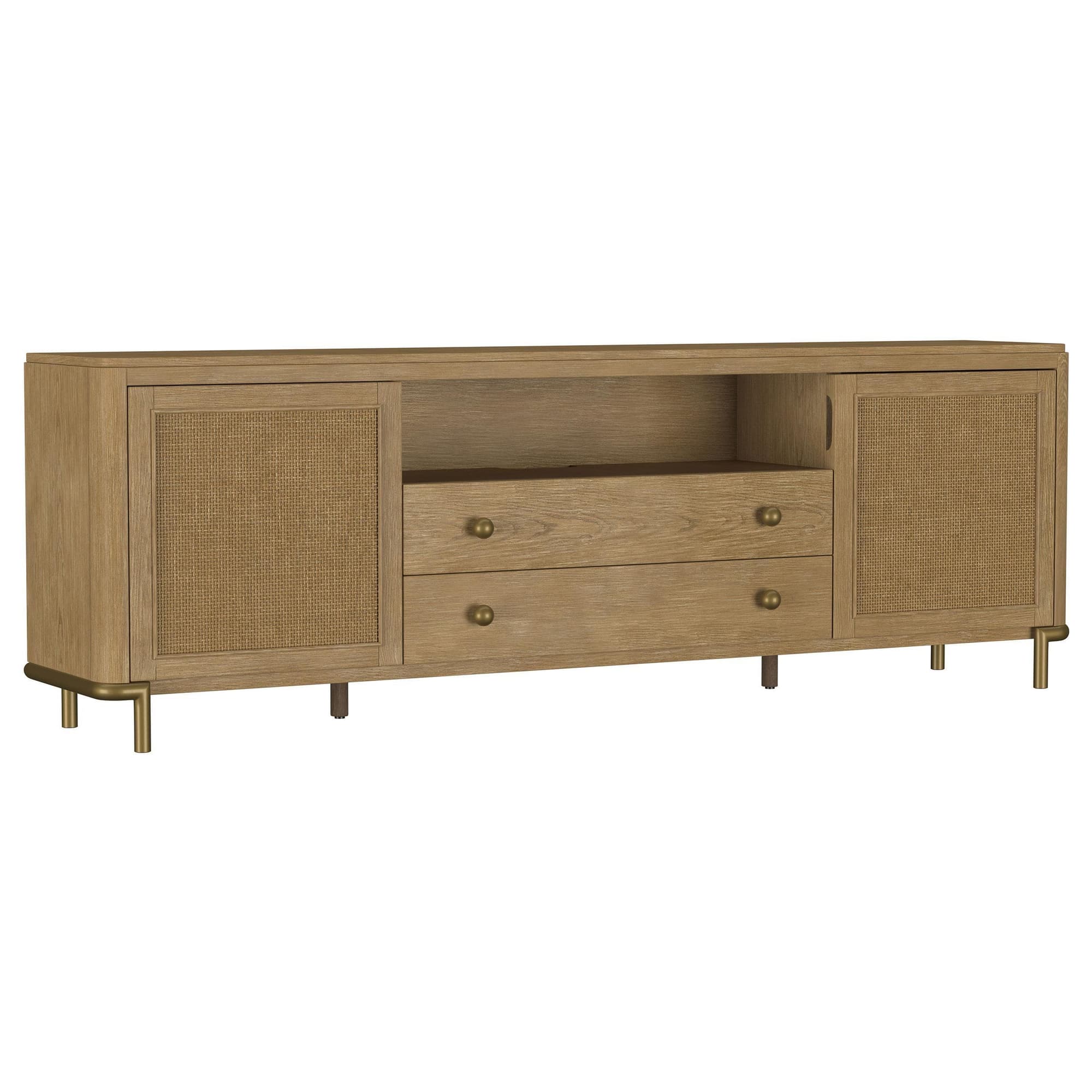 Arini Rattan Cane 2-door TV Stand Media Console Sand Wash - Image 1