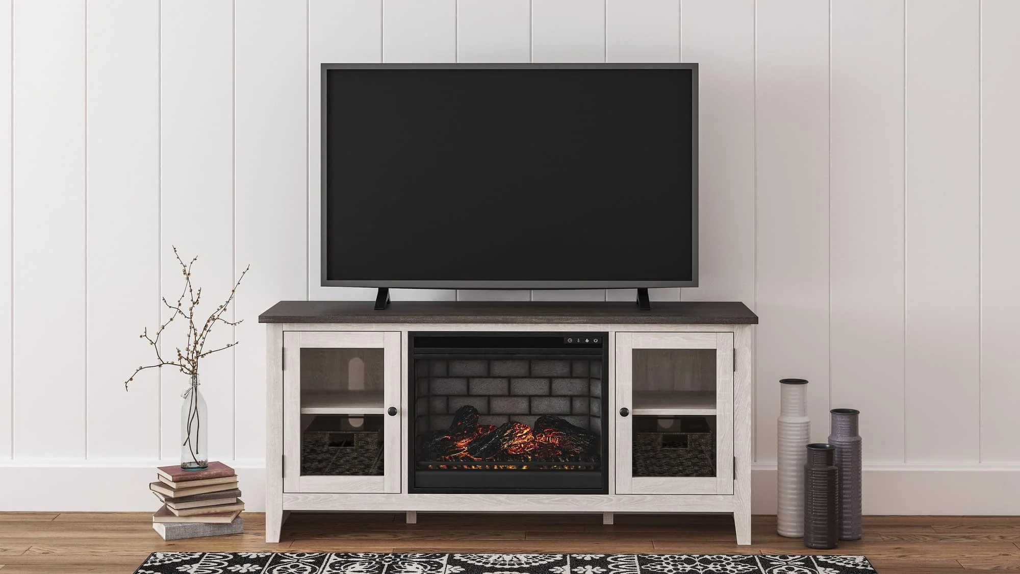 Dorrinson Two-Tone 60″ Tv Stand With Electric Fireplace