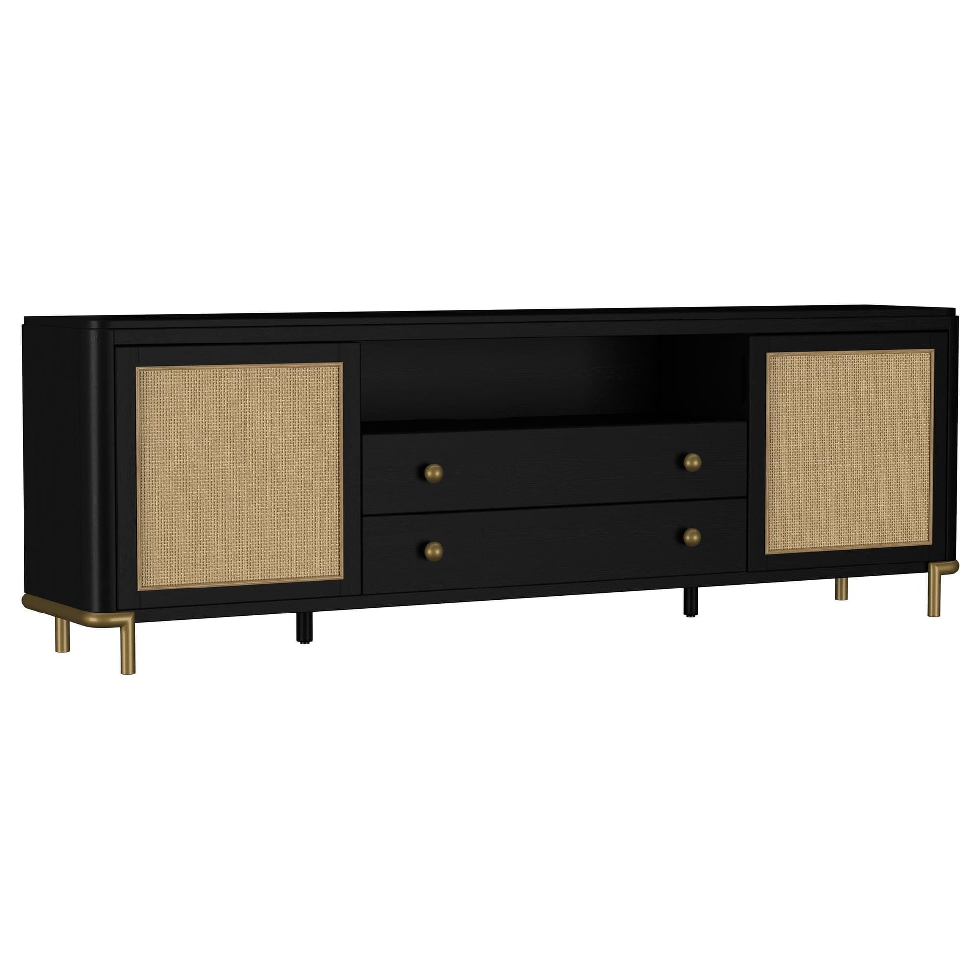 Arini Rattan Cane 2-door TV Stand Media Console Black - Image 1