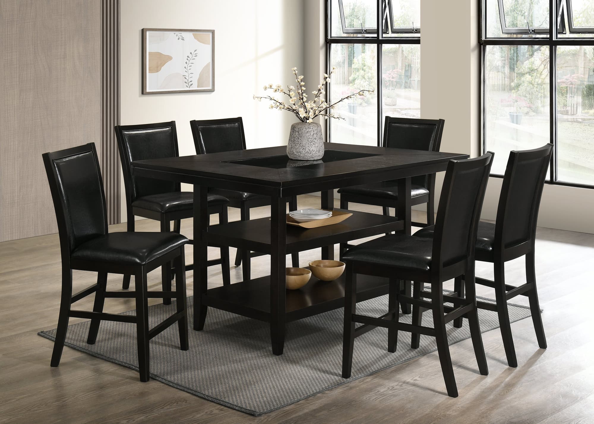Condor Black Faux Leather Counter Height Set