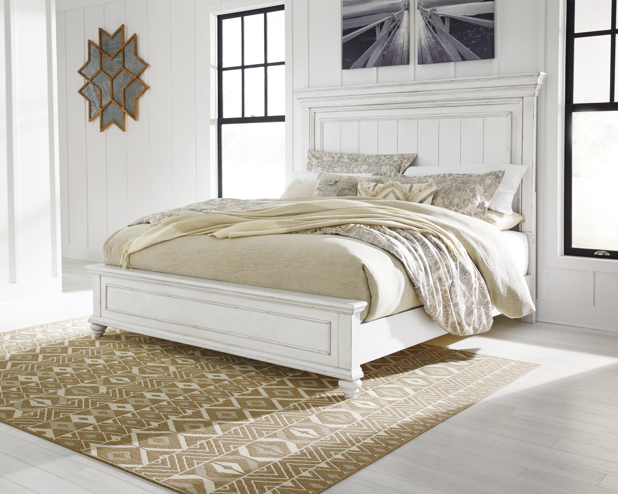 Kanwyn Whitewash King Panel Bed - Image 1