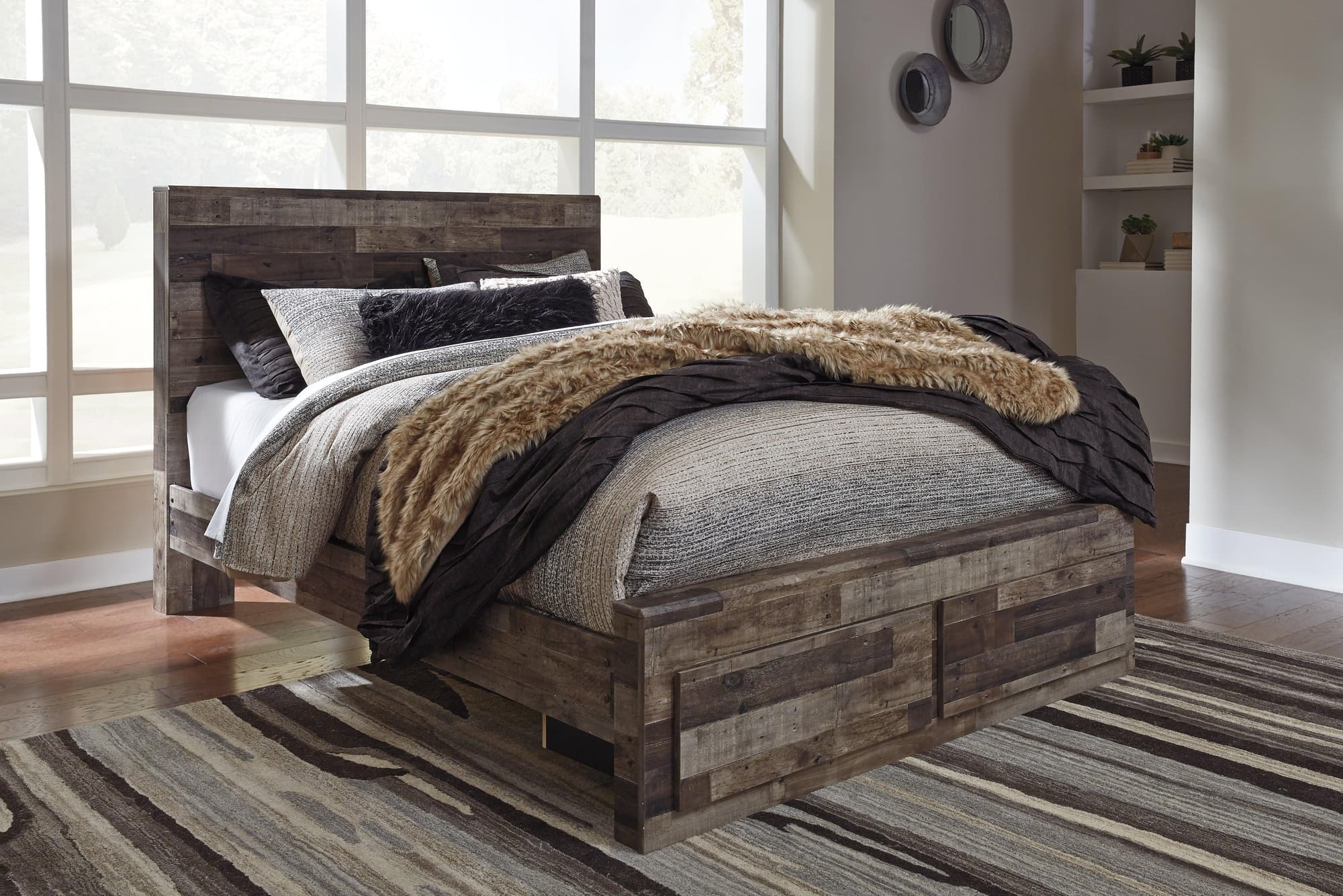 Derekson Multi Gray Queen Panel Bed With 2 Storage Drawers - Image 1