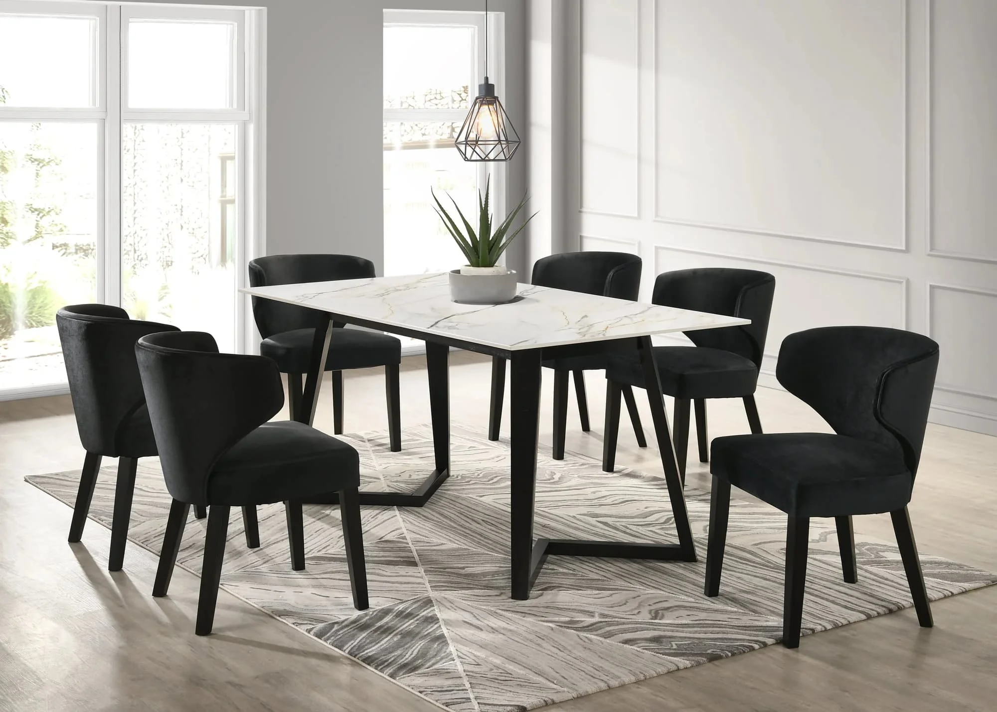Hamilton Black Dining Table + 6 Chair Set