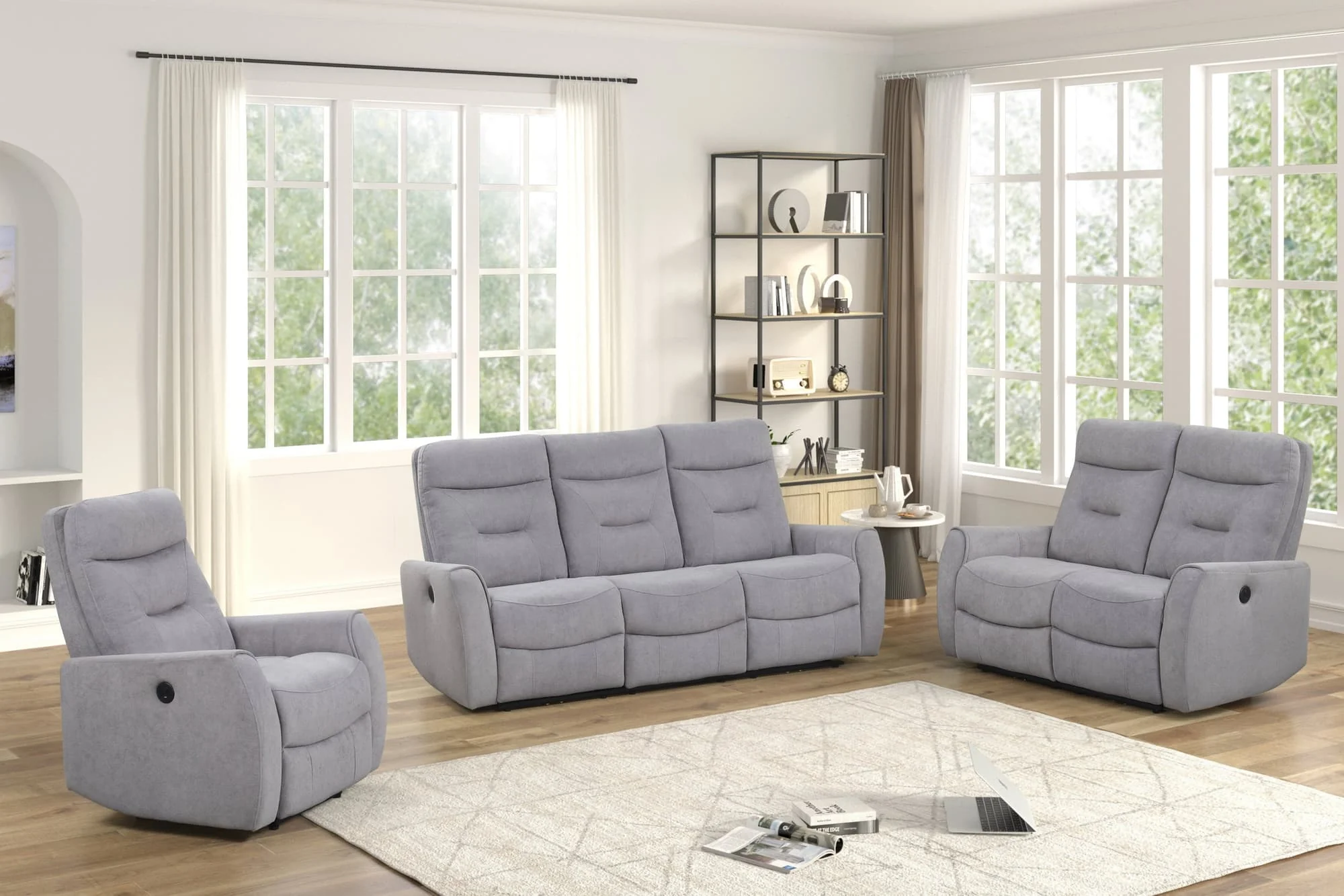 Nina Gray Fabric 3-Piece Power Reclining Set - Image 1