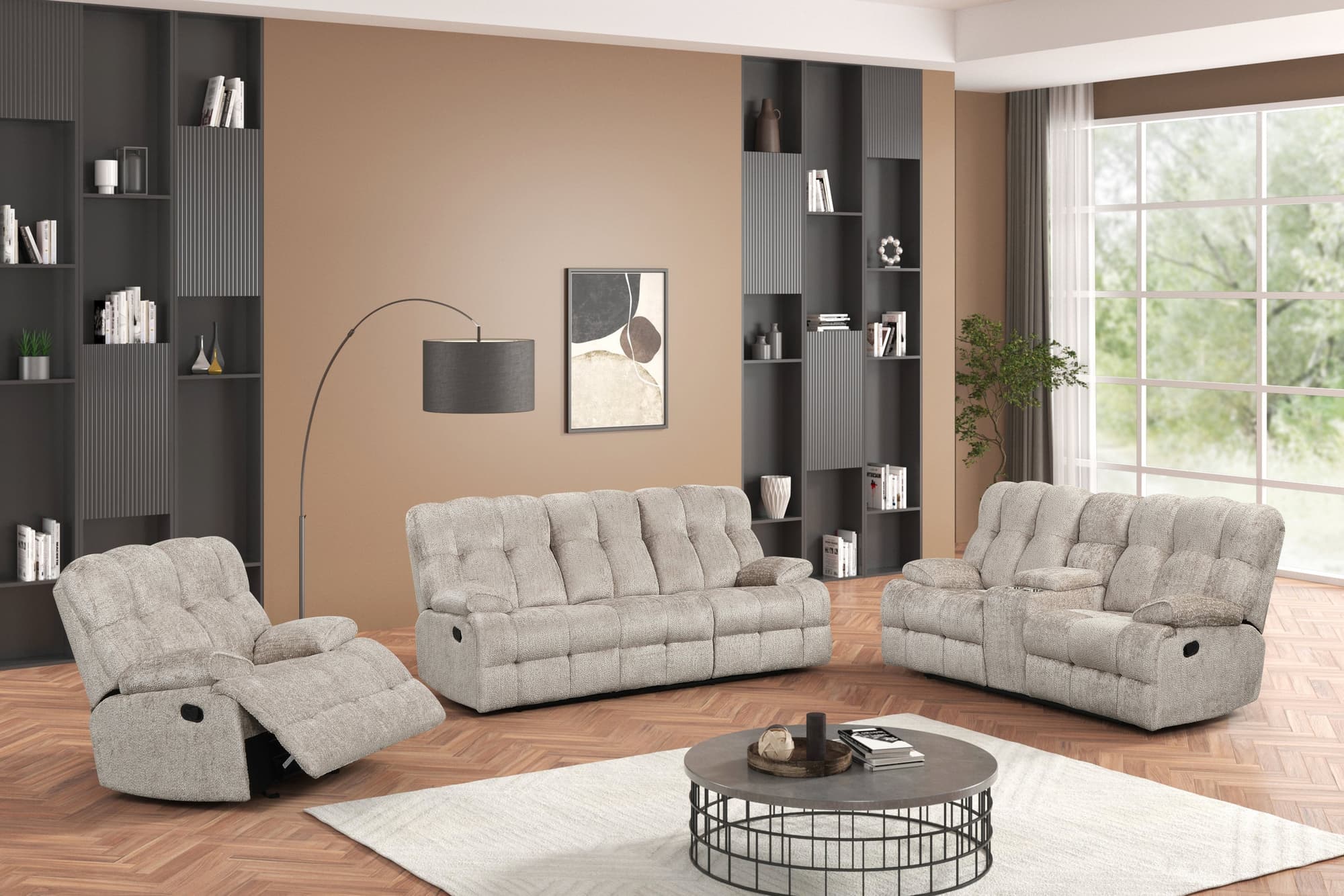 Martina Gray Fabric 3-Piece Reclining Set - Image 1