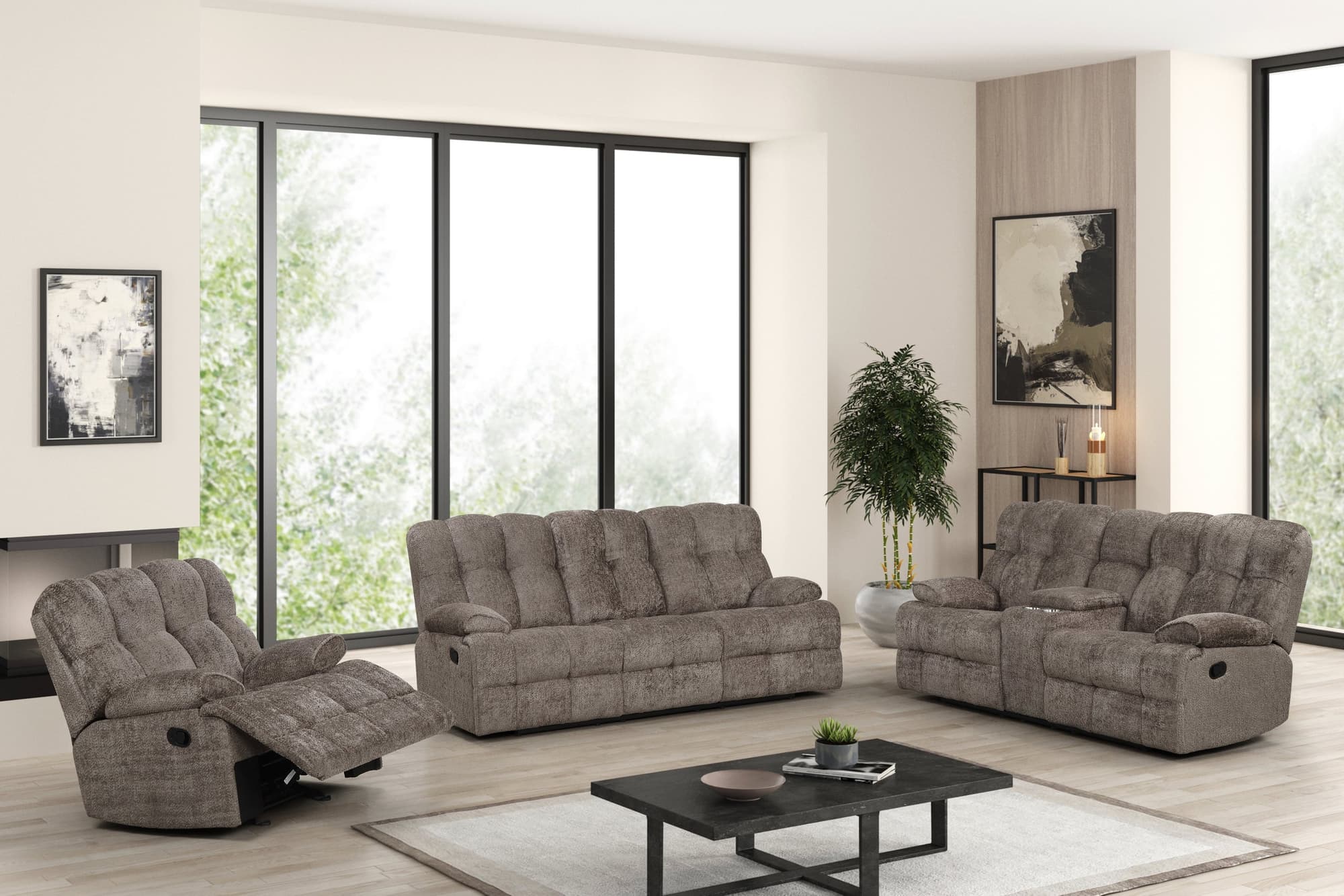Martina Brown Fabric 3-Piece Reclining Set - Image 1