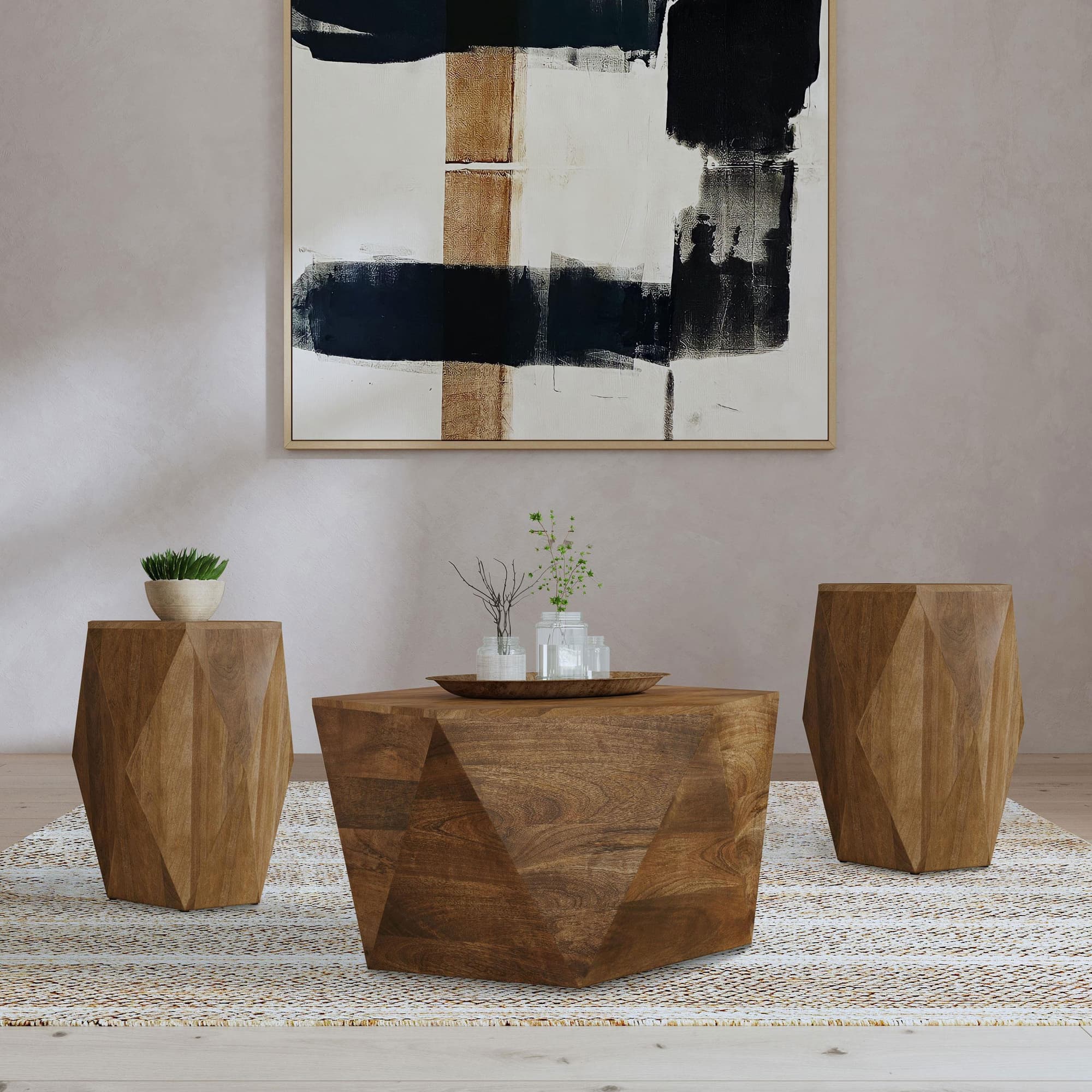 Zalika 3-piece Solid Wood Coffee and End Table Set Natural - Image 1