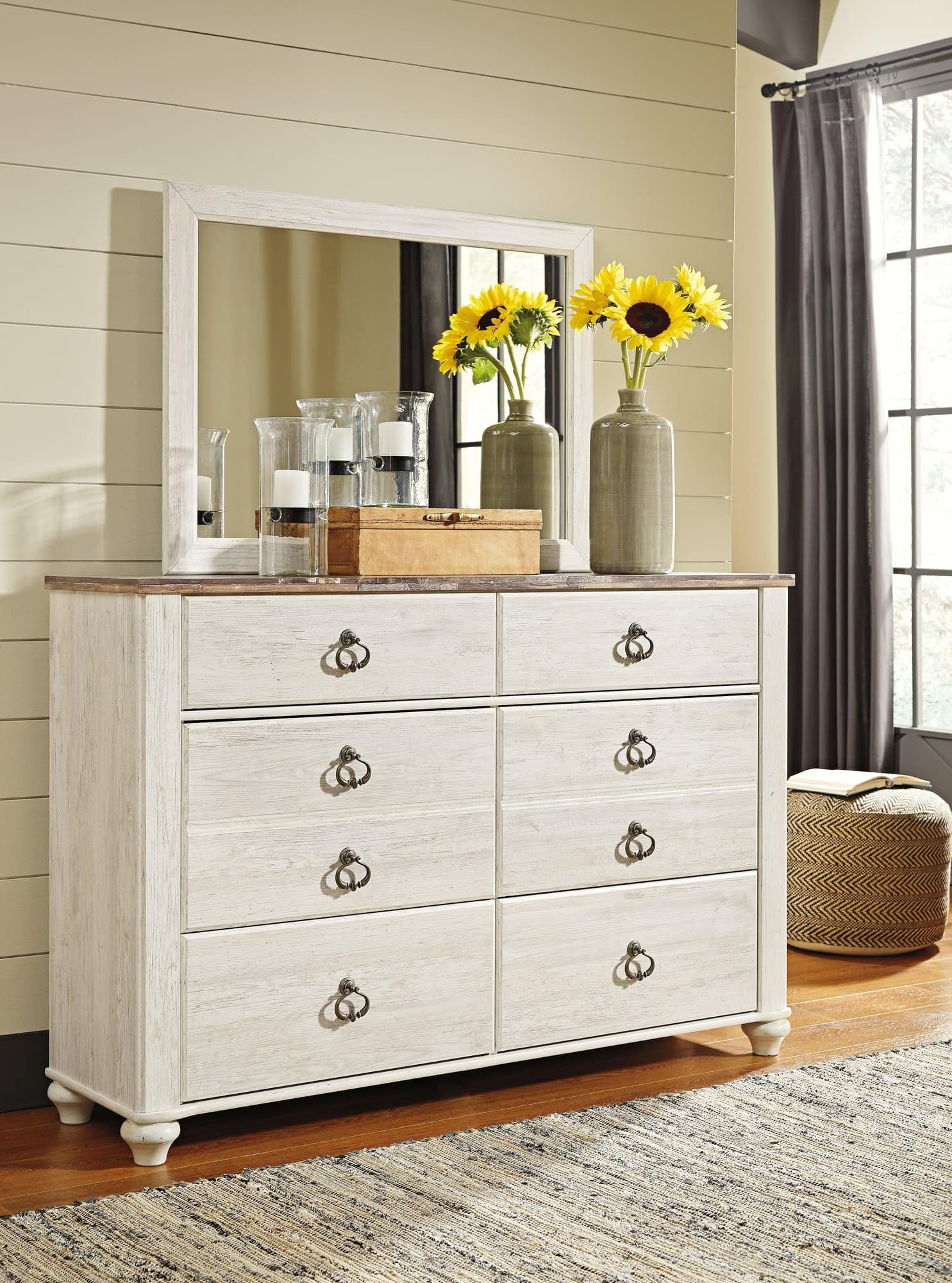 Willowton Whitewash Dresser And Mirror - Image 1