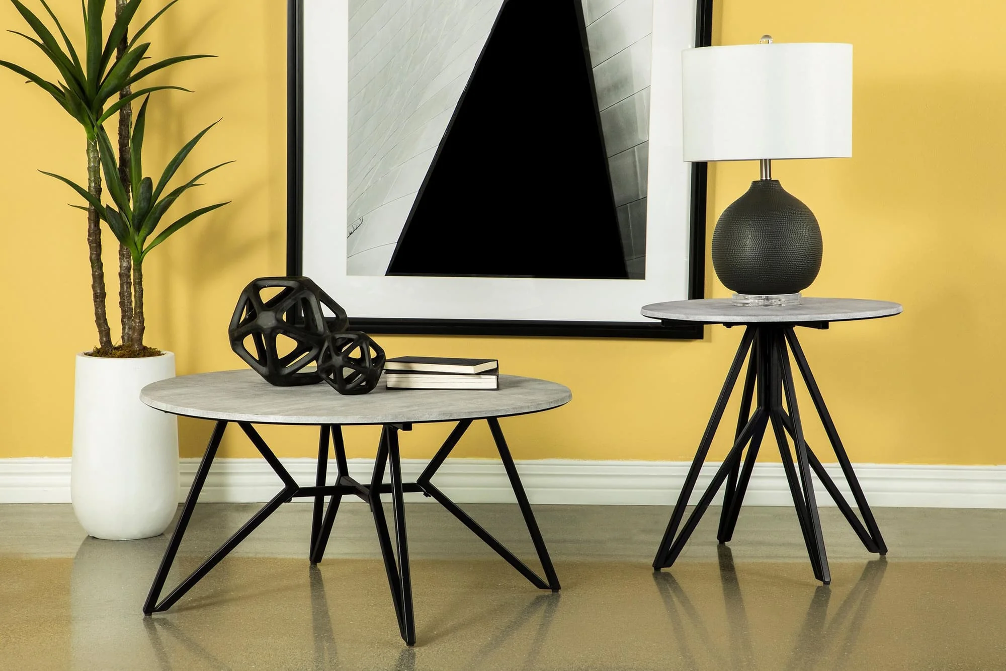 Hadi 2-piece Round SmartTop Coffee and End Table Set Cement - Image 1