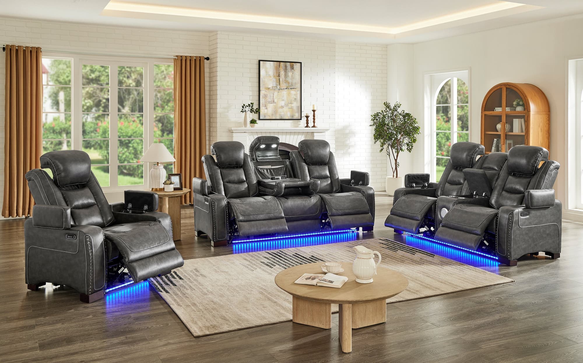 Tesla Gray Leather Gel 3-Piece Power Reclining Set - Image 1