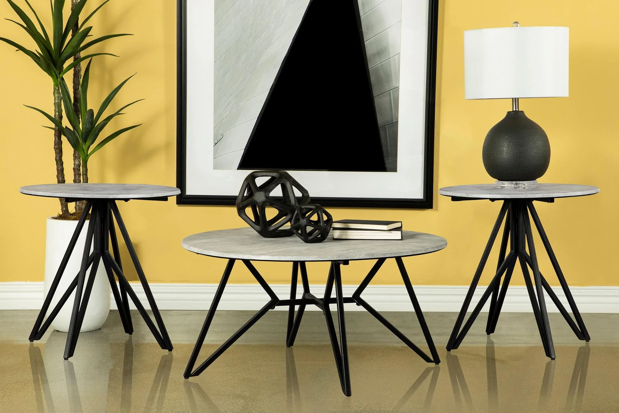 Hadi 3-piece Round SmartTop Coffee and End Table Set Cement - Image 1