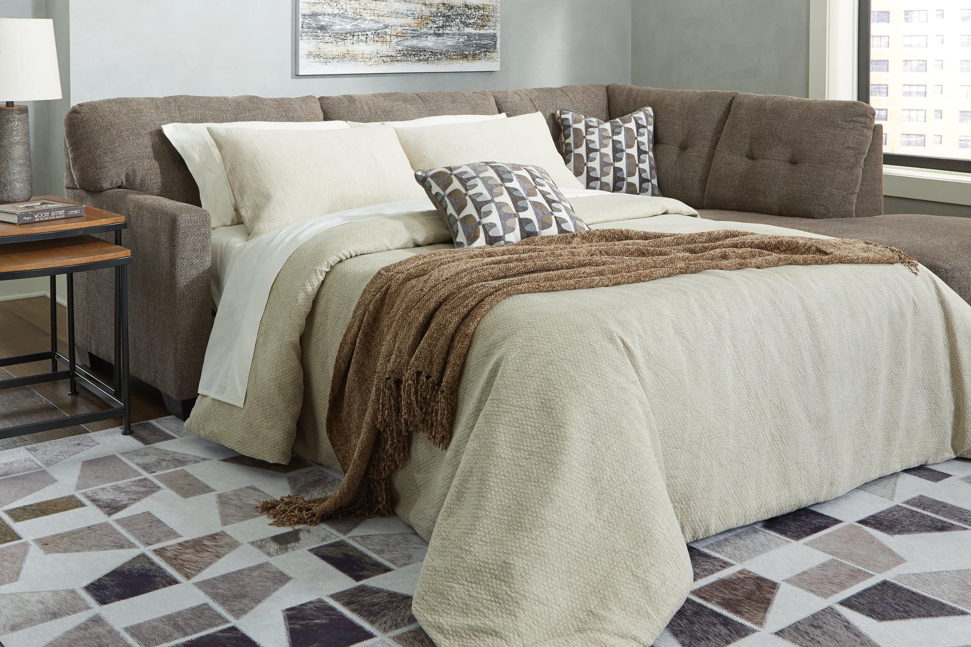 Mahoney Chocolate 2-Piece Sleeper Sectional With Chaise - Image 1