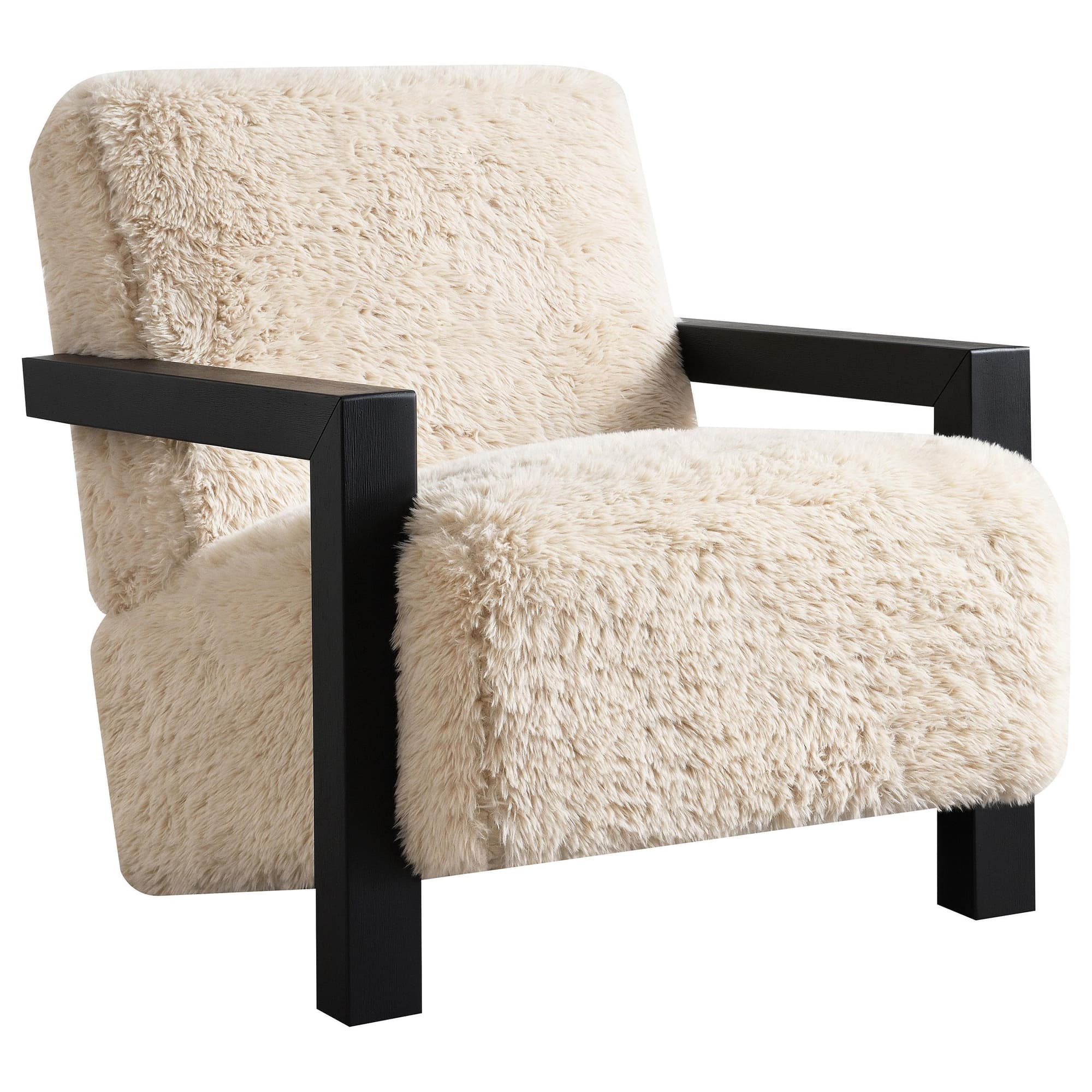 Fitzroy Faux Fur Upholstered Chair Solid Wood Arms Latte - Image 1