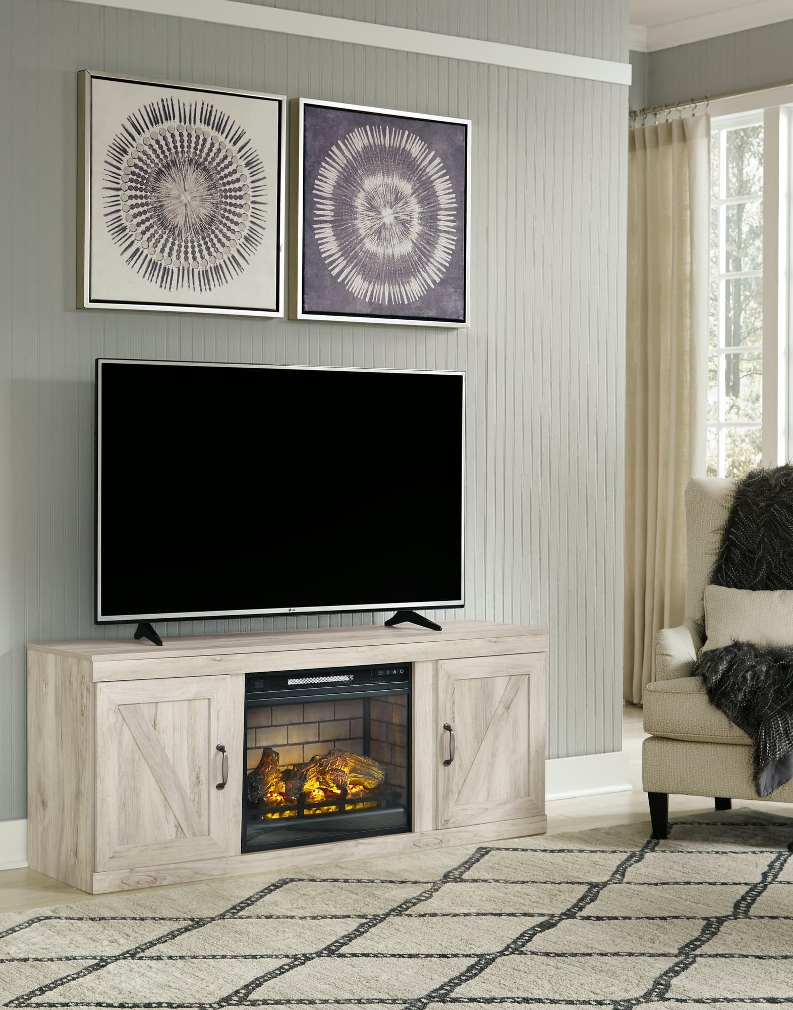 Bellaby Whitewash Tv Stand With Electric Fireplace