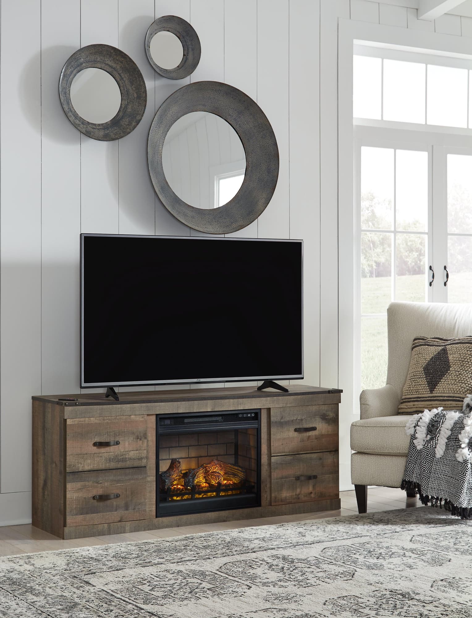 Trinell Brown Tv Stand With Electric Fireplace - Image 1