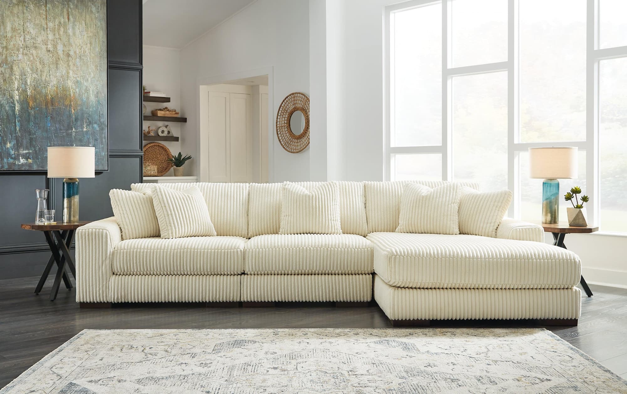 Lindyn Ivory 3-Piece Sectional With Chaise - Image 1