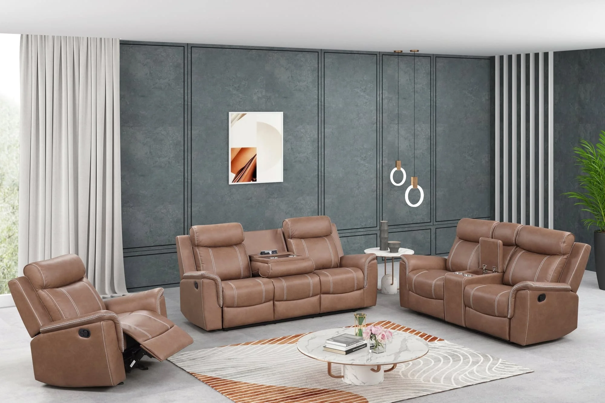 Sofia Brown 3-Piece Reclining Set - Image 1