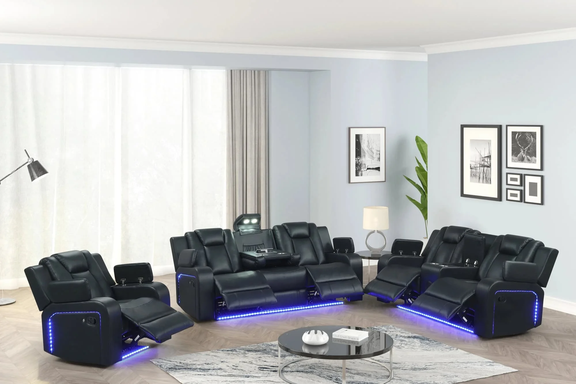 Hulk Black Leather Gel 3-Piece Reclining Set