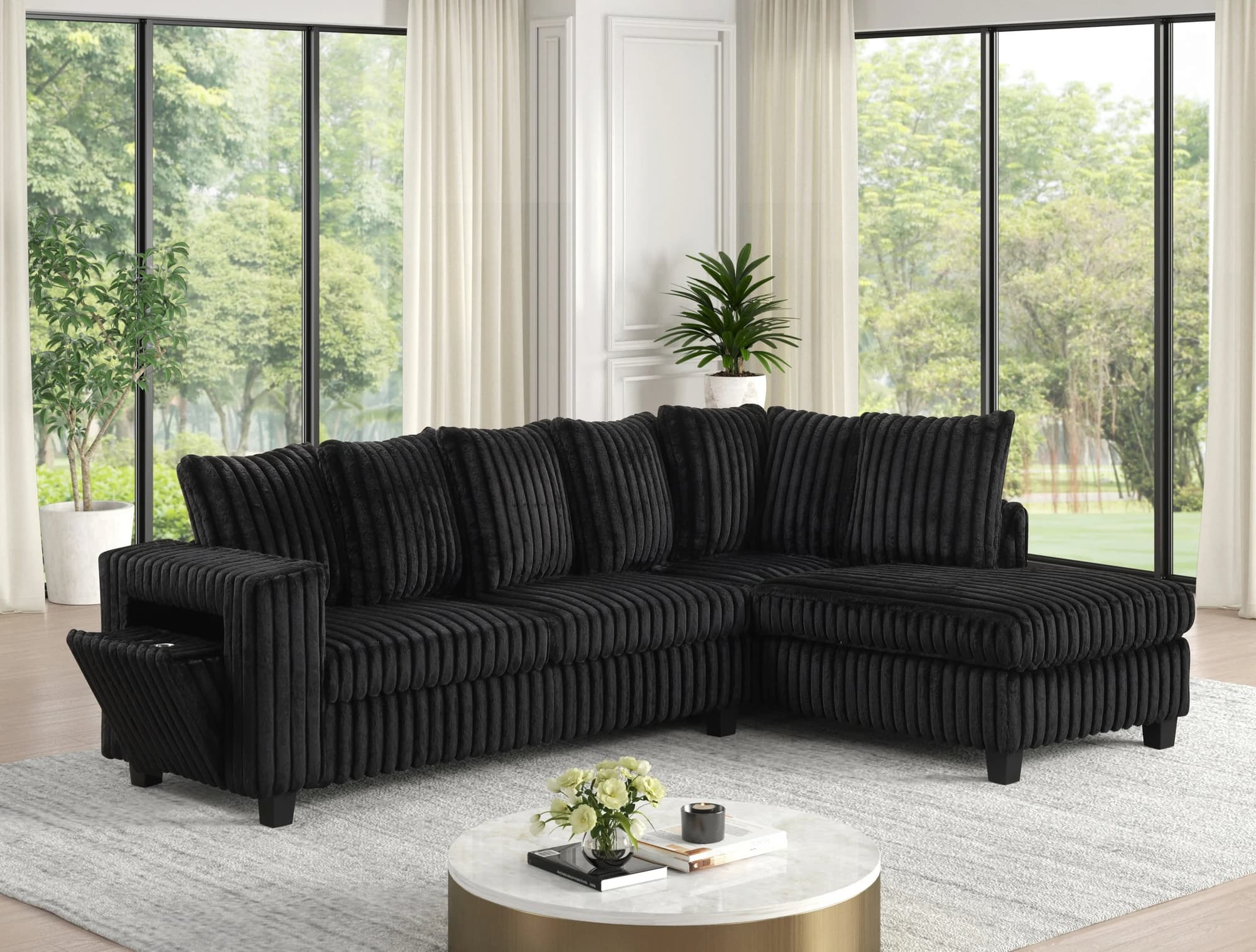 Fiven Black Reversible Sectional