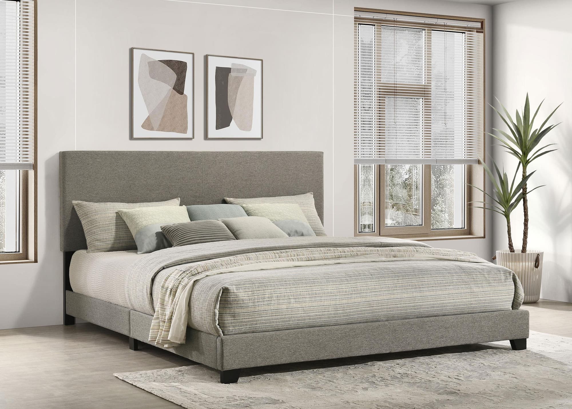 Dorian Fabric Upholstered Eastern King Panel Bed Taupe - Image 1