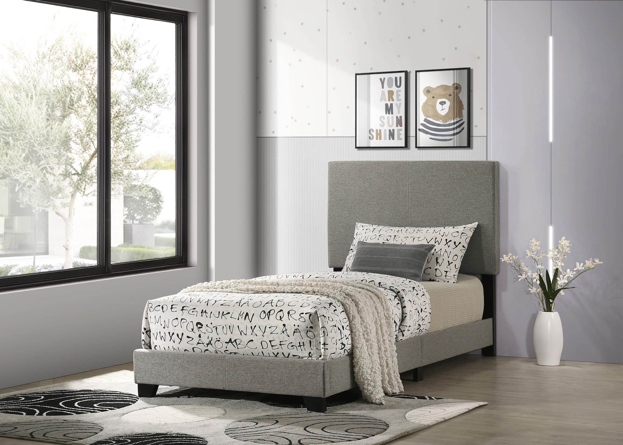 Dorian Fabric Upholstered Twin Panel Bed Taupe - Image 1