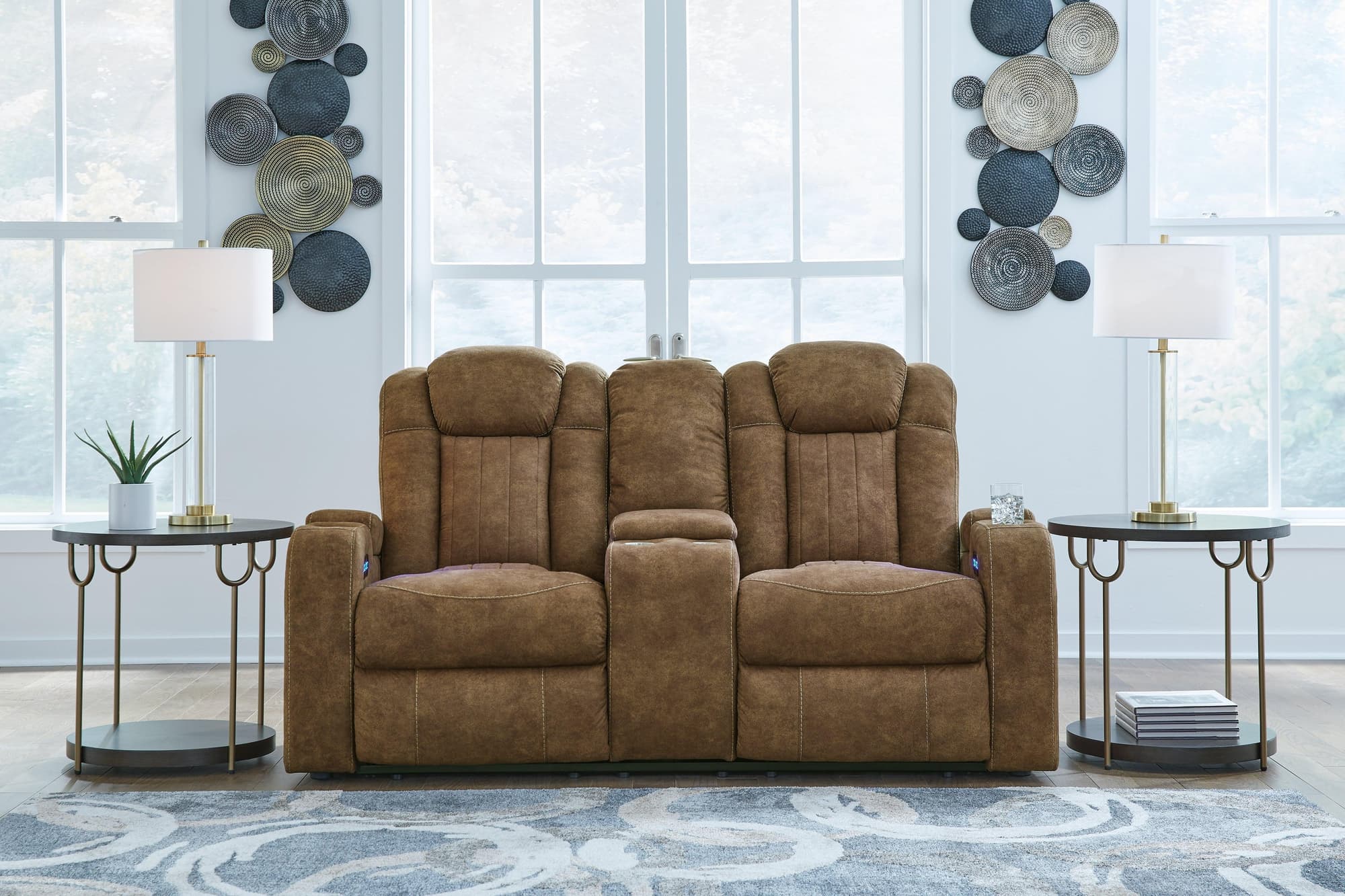 Wolfridge Brindle Faux Leather Power Reclining Loveseat - Image 1