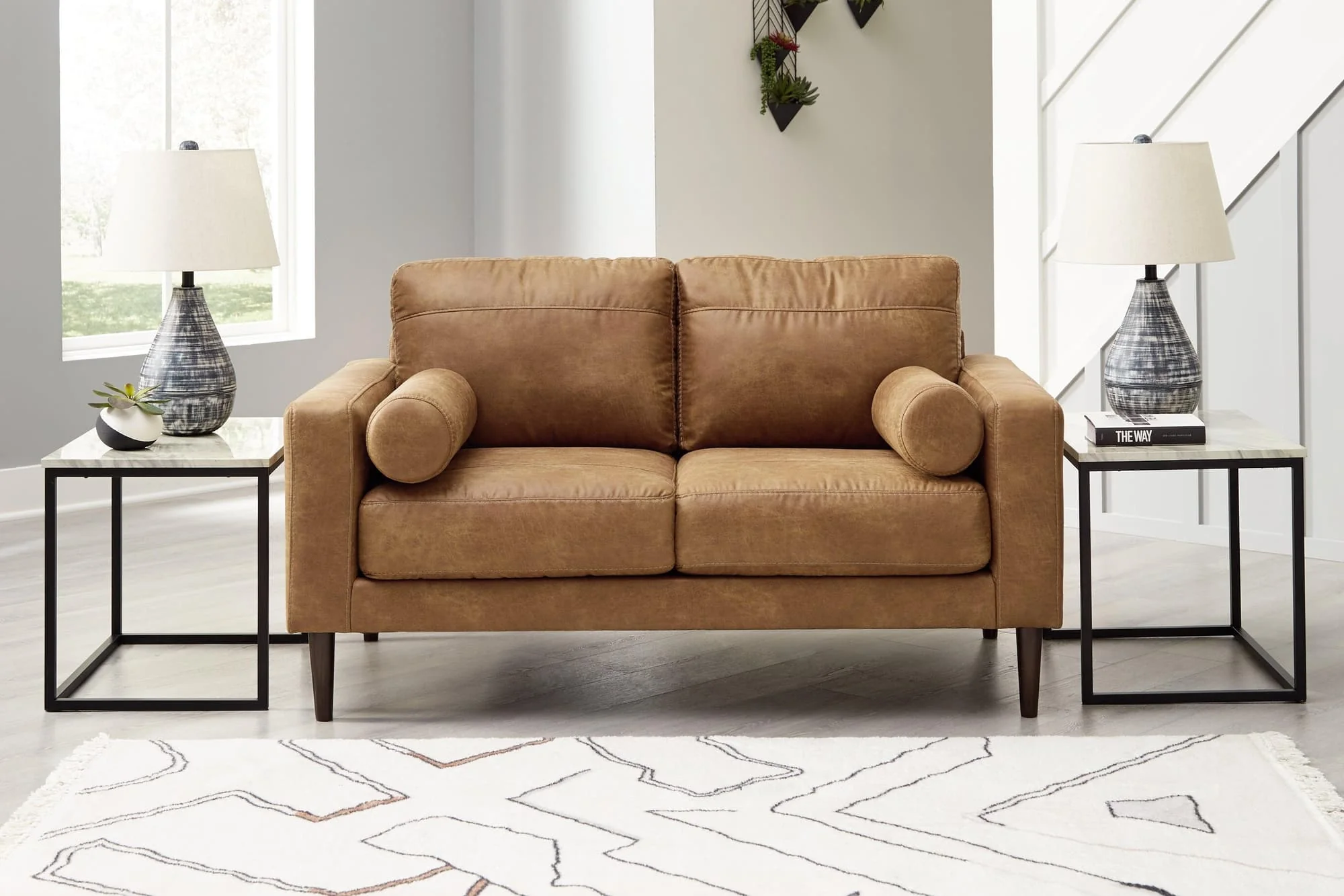 Telora Caramel Microfiber Loveseat - Image 1