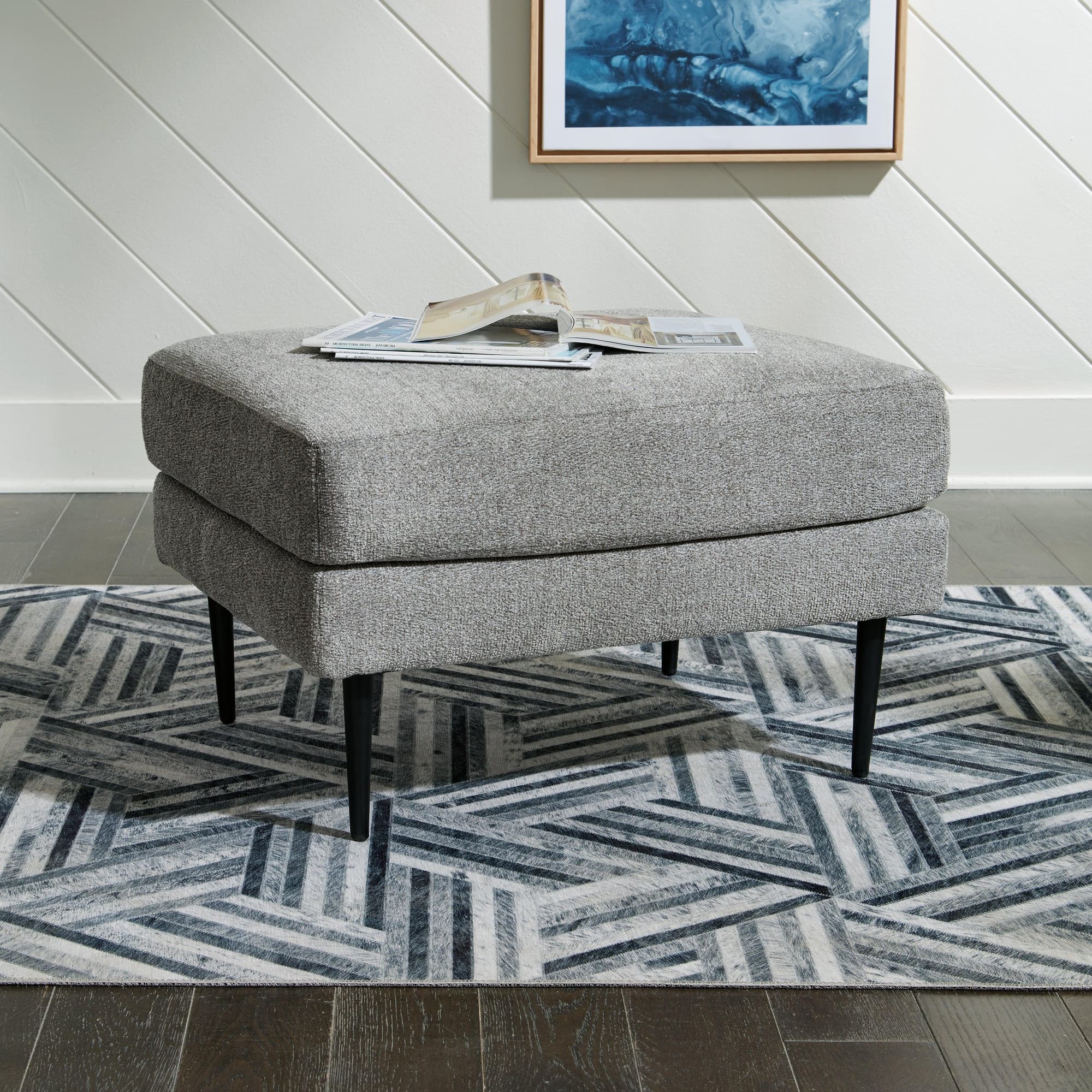 Hazela Charcoal Chenille Ottoman - Image 1